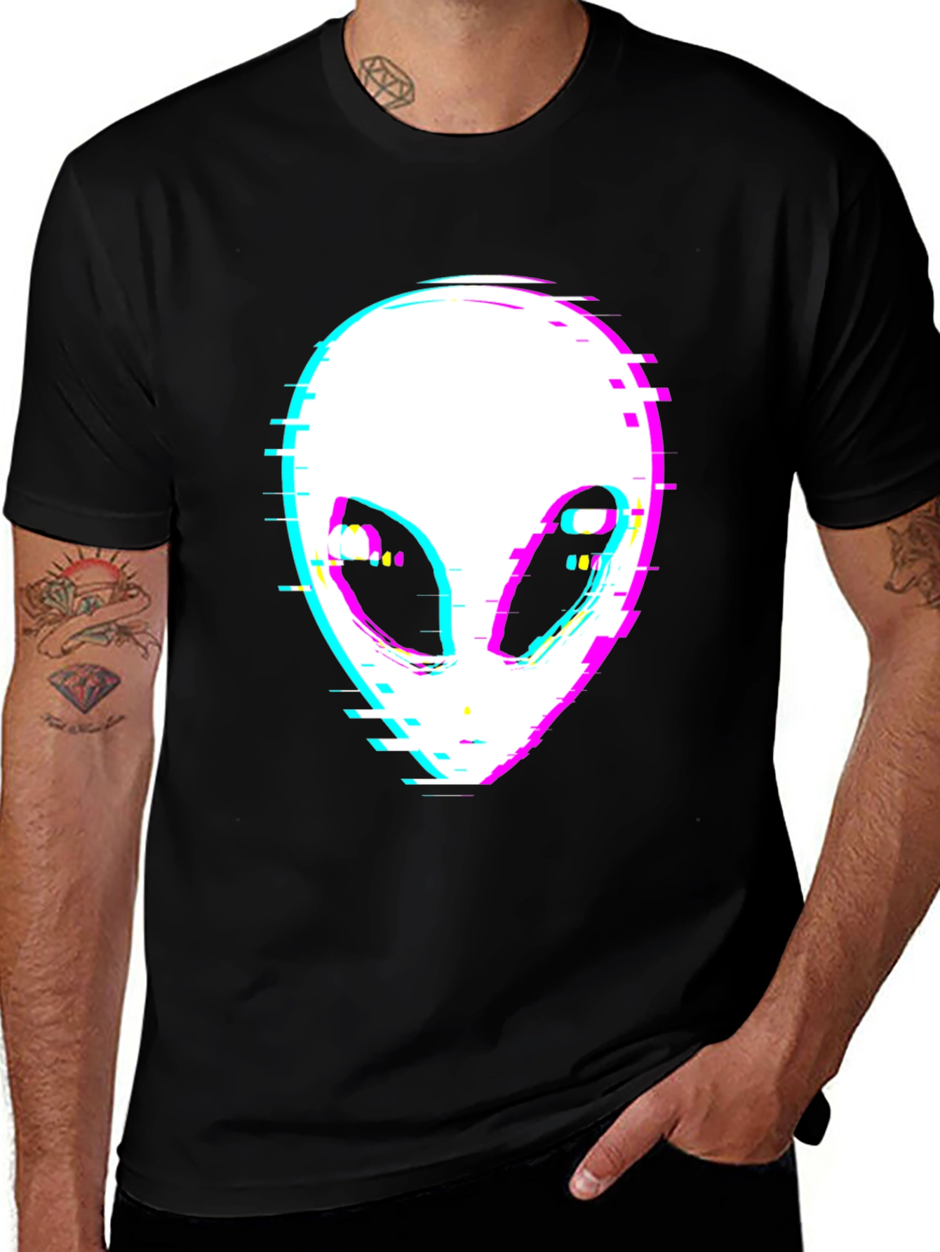 Glitch Alien Graphic Tee - Black T-Shirt
