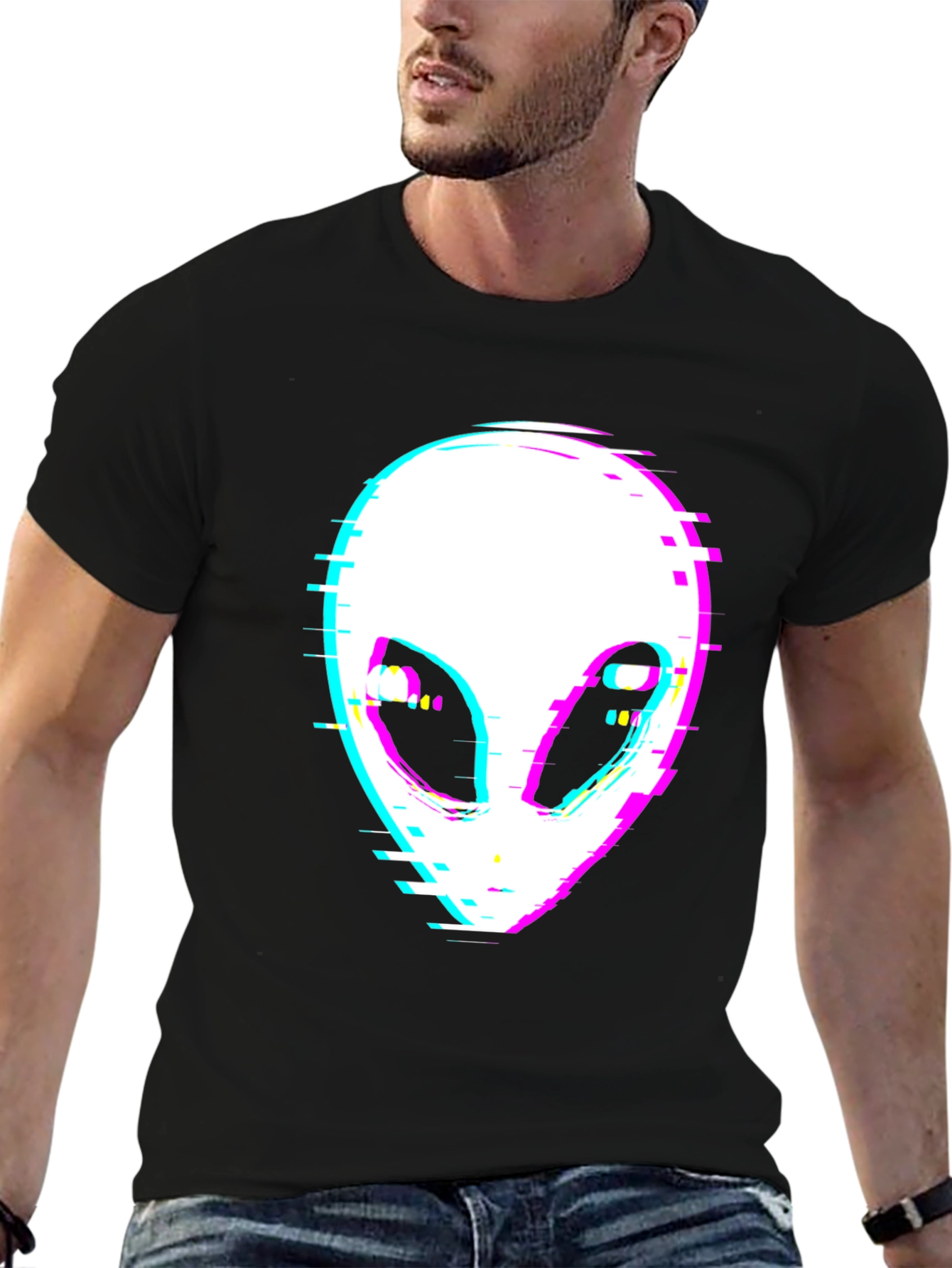 Glitch Alien Graphic Tee - Black T-Shirt