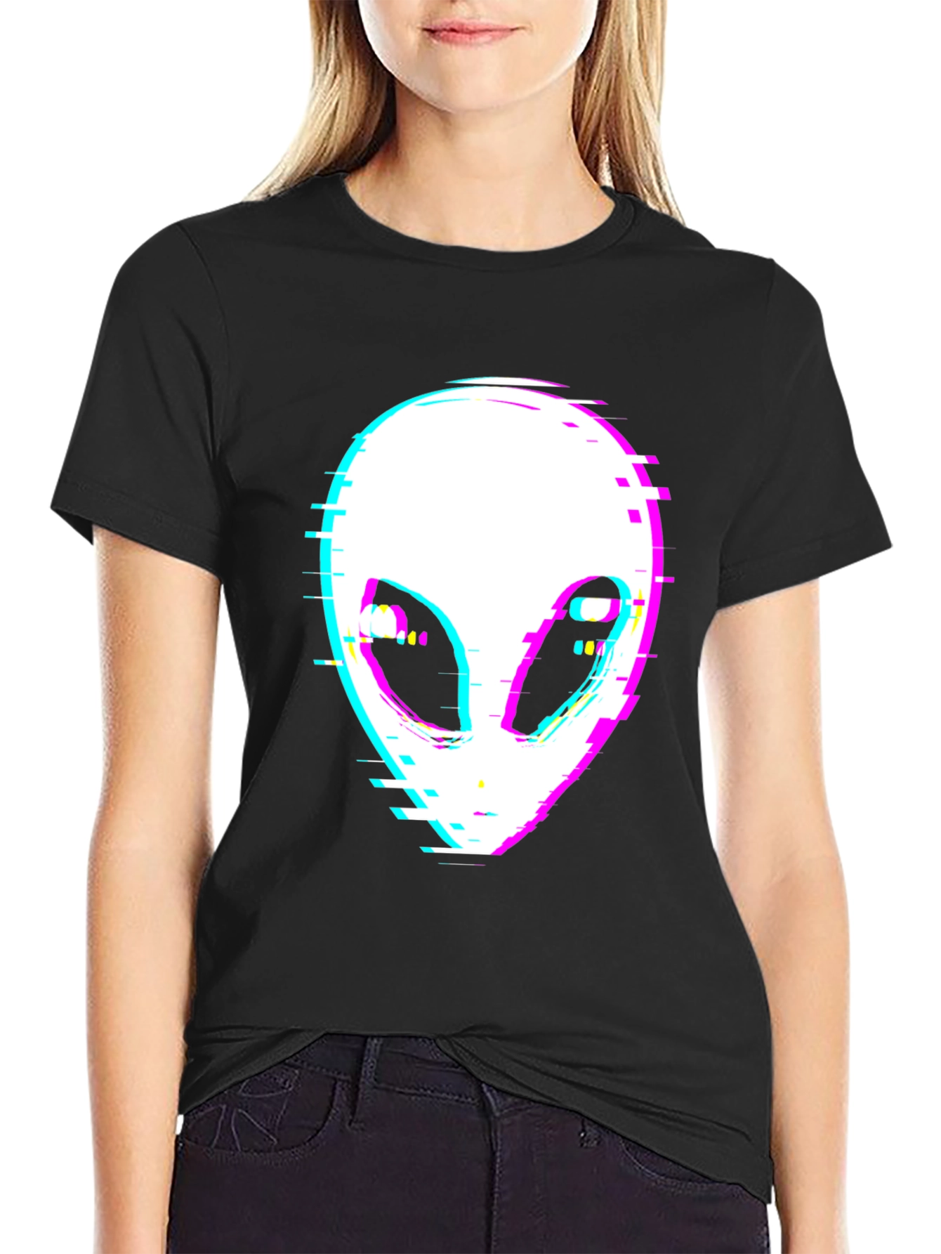 Glitch Alien Graphic Tee - Black T-Shirt