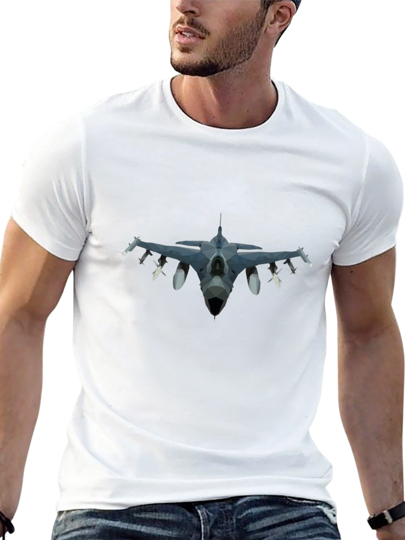 Geometric Jet Fighter Graphic Tee - Black