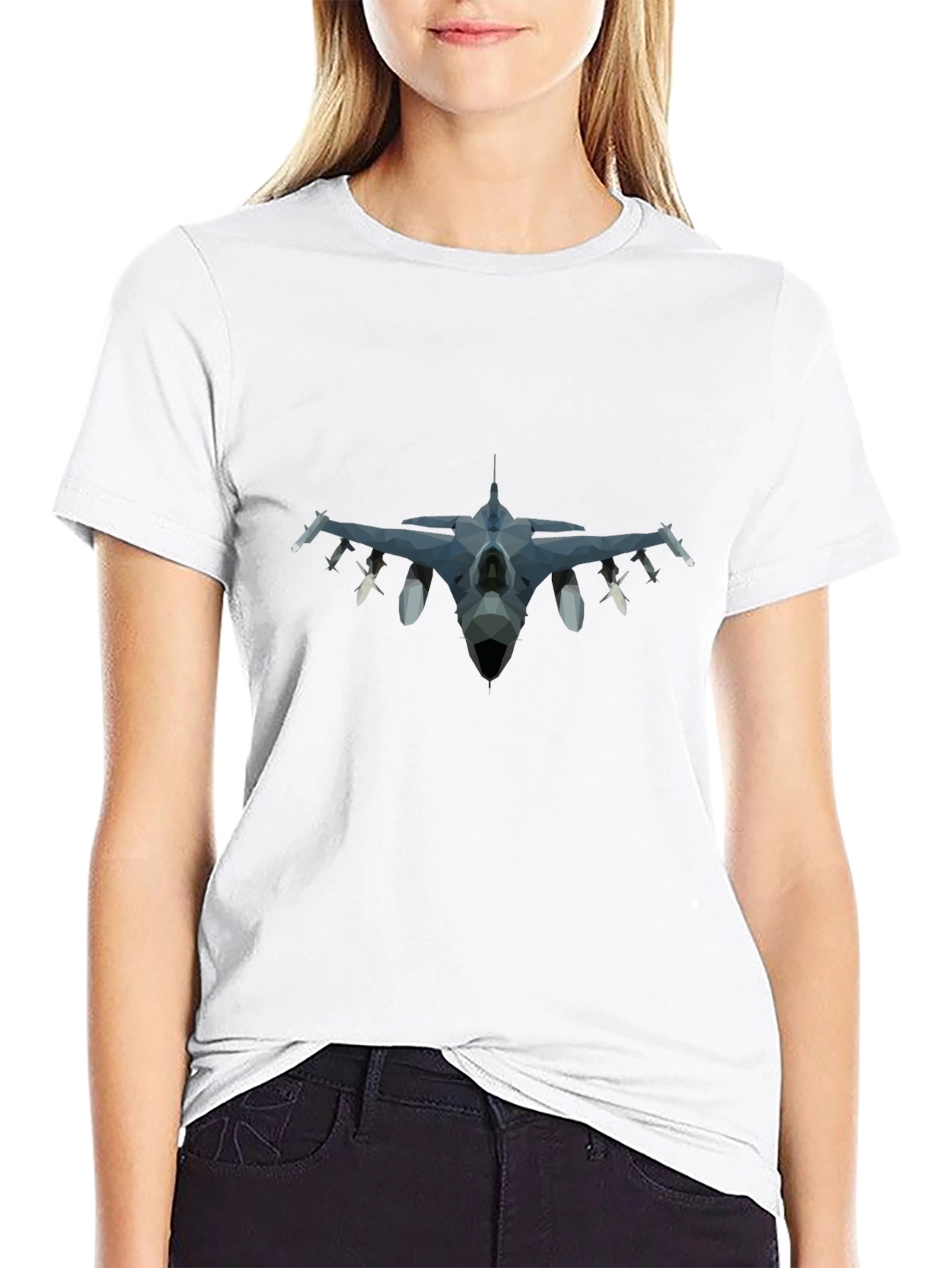 Geometric Jet Fighter Graphic Tee - Black