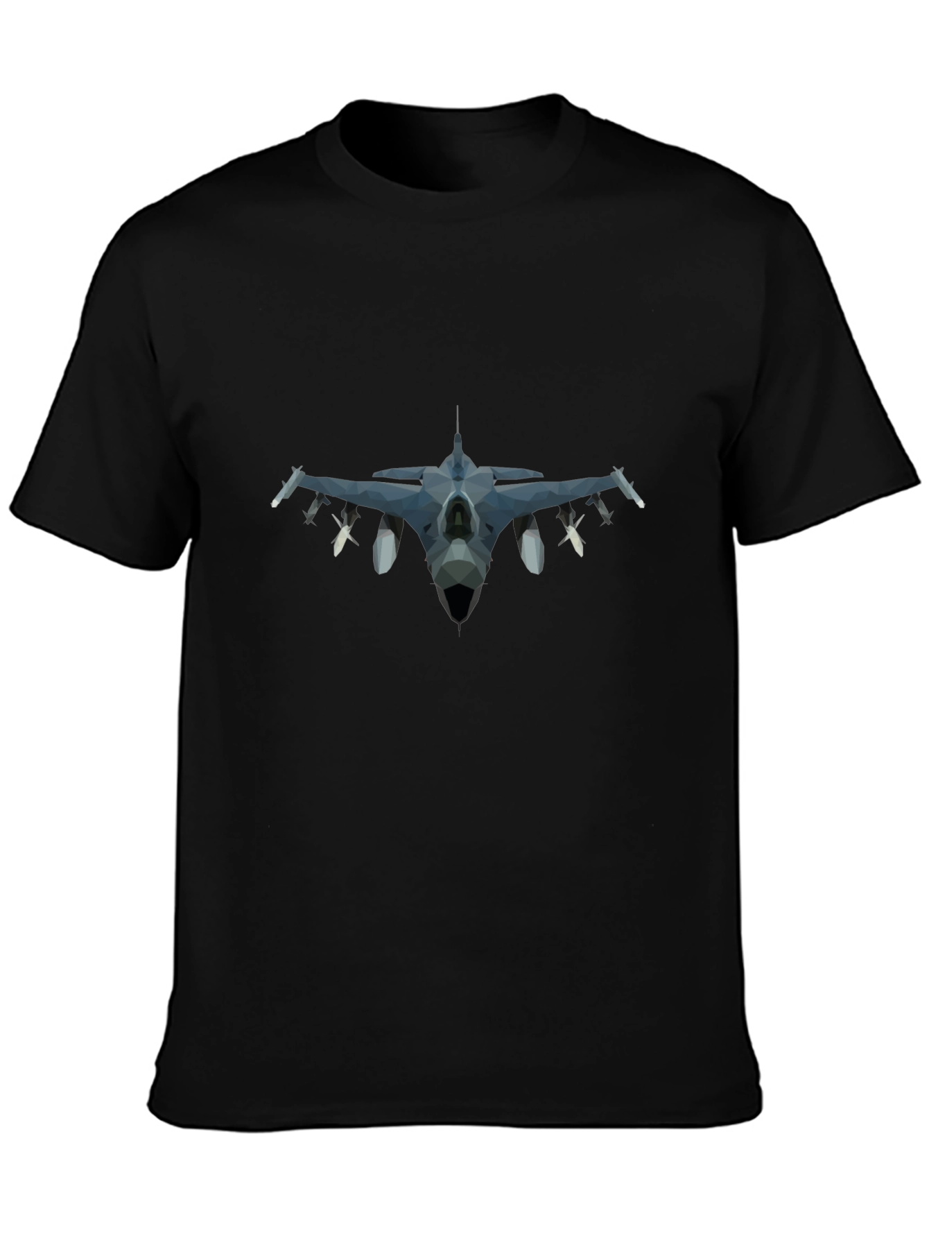 Geometric Jet Fighter Graphic Tee - Black
