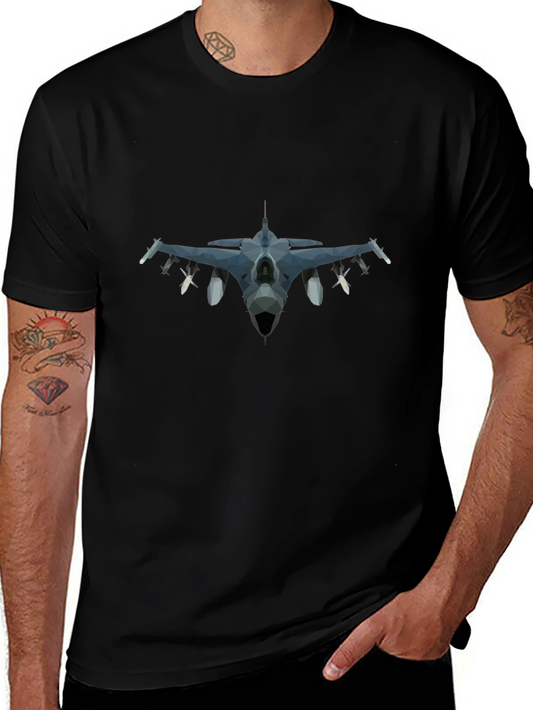 Geometric Jet Fighter Graphic Tee - Black