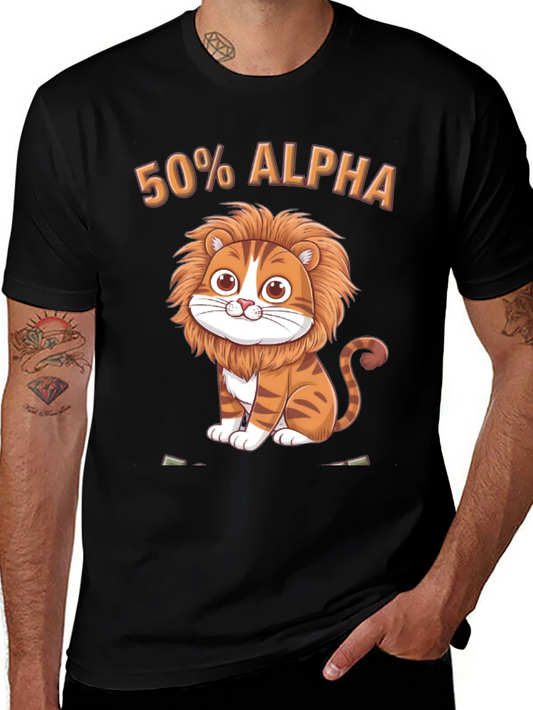50% Alpha Lion Graphic Tee - Cute and Funny Mens T-Shirt