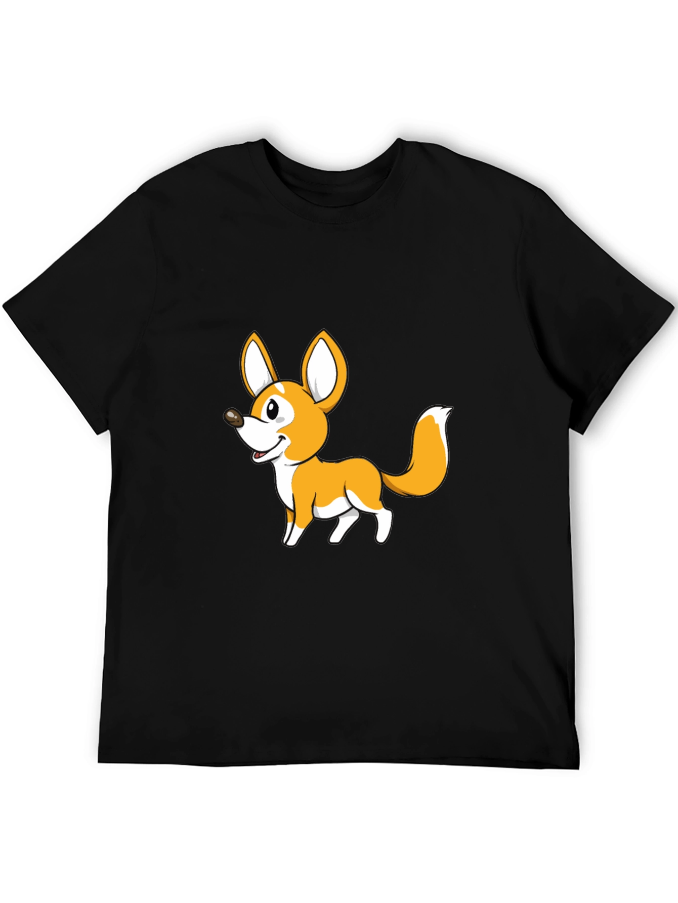 Cute Cartoon Fox Graphic Tee - Black