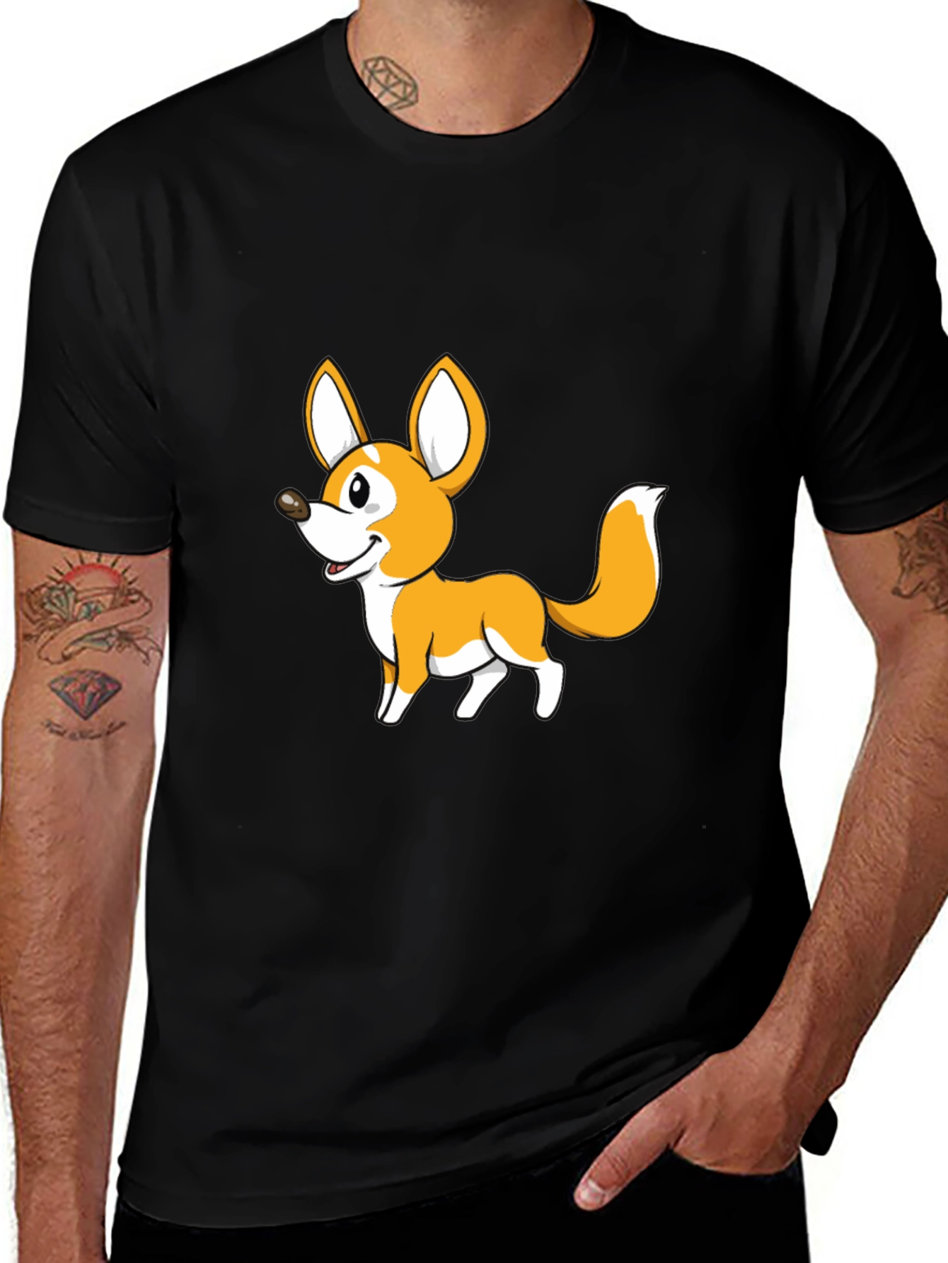 Cute Cartoon Fox Graphic Tee - Black
