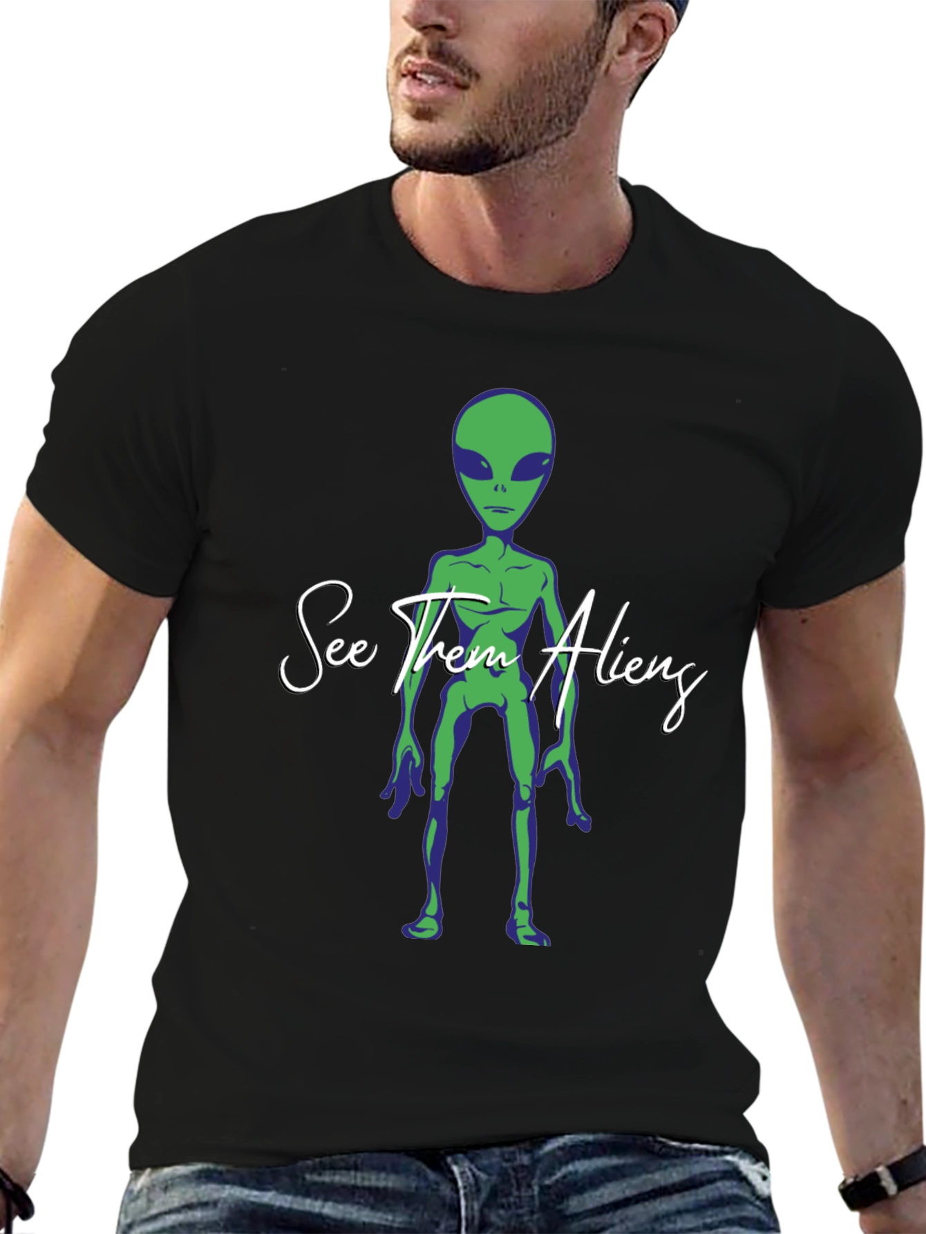 See Them Aliens Graphic Tee - Black Cotton T-Shirt