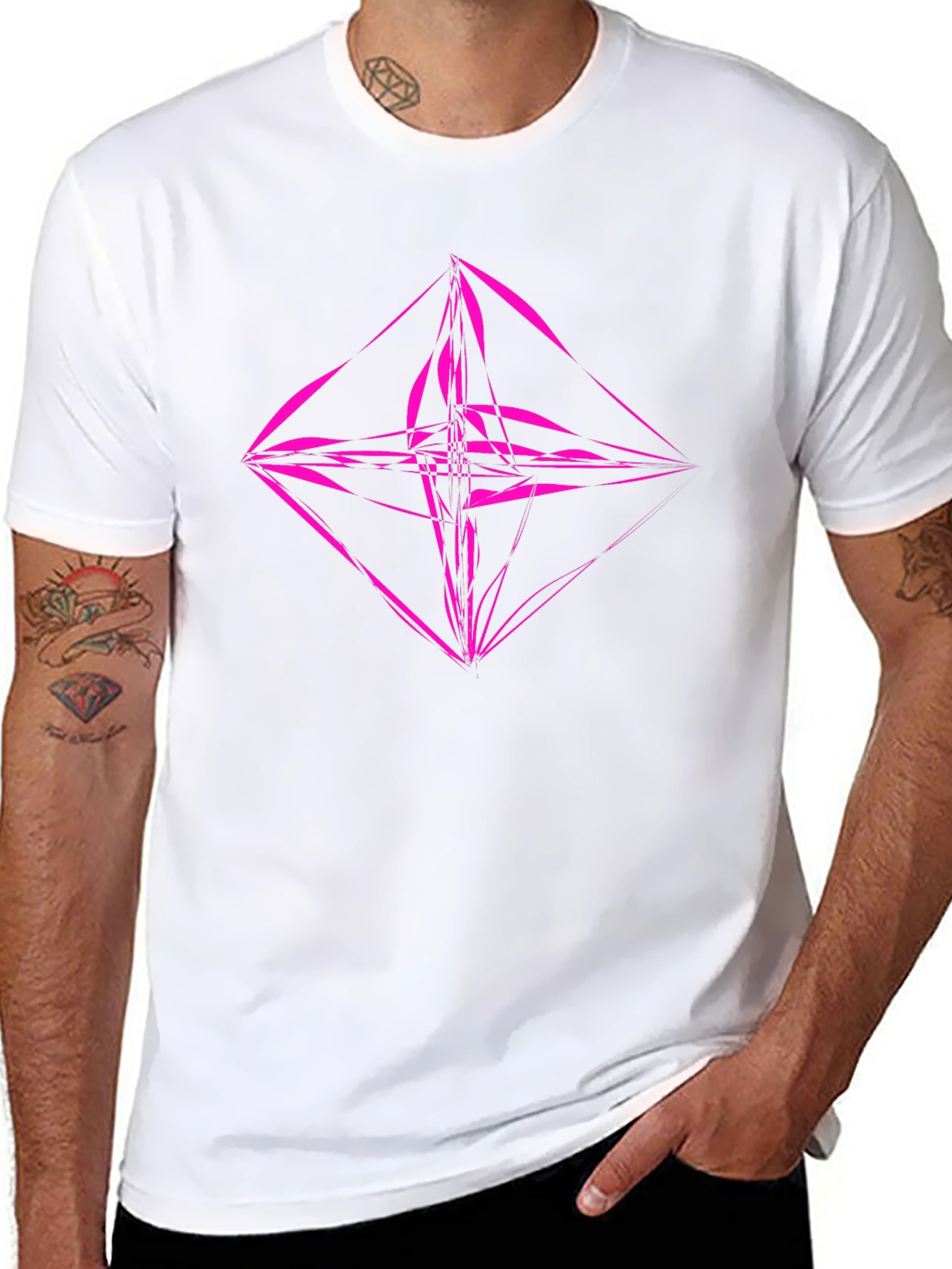 Geometric Pink Graphic Black T-Shirt
