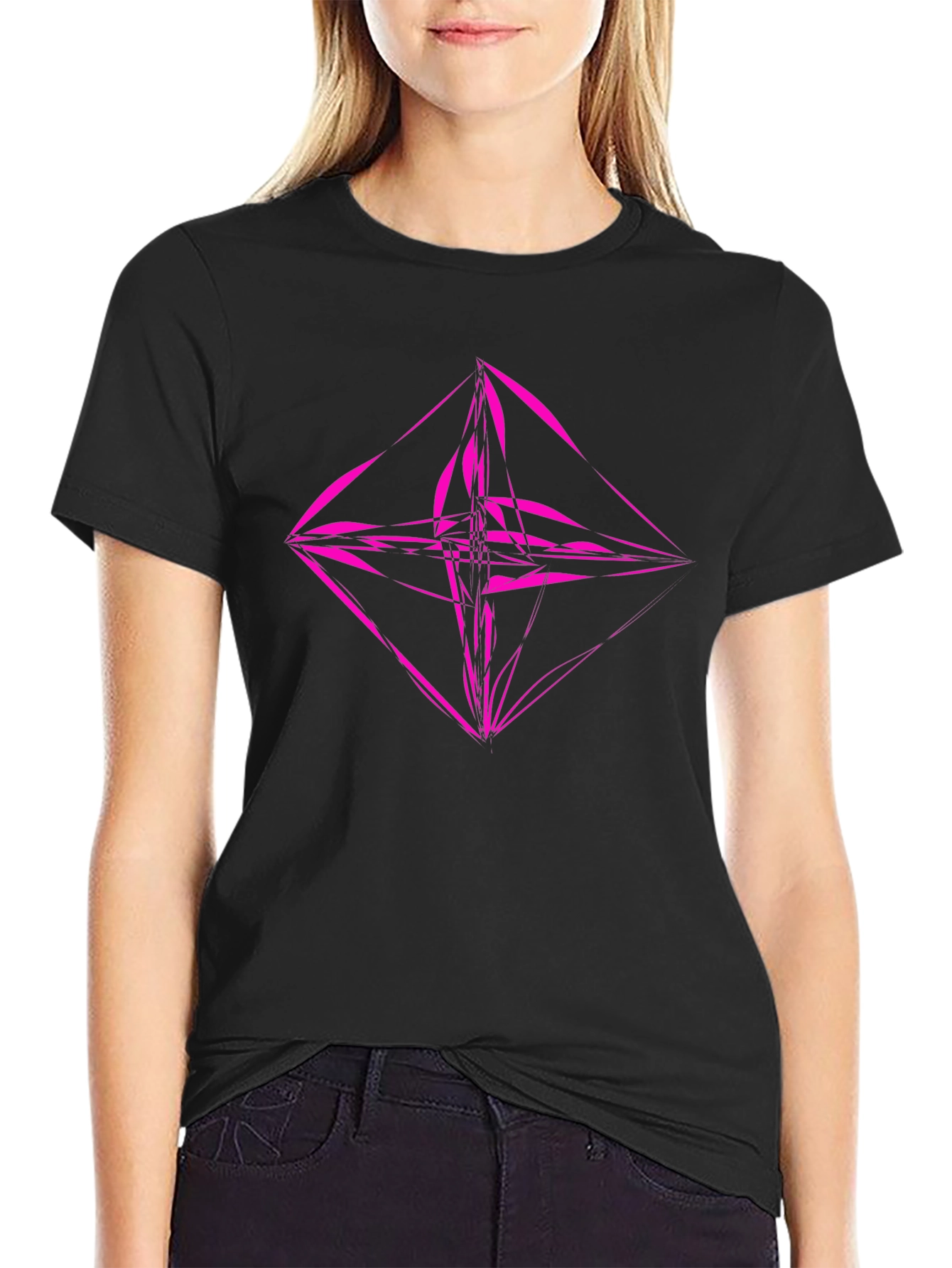 Geometric Pink Graphic Black T-Shirt