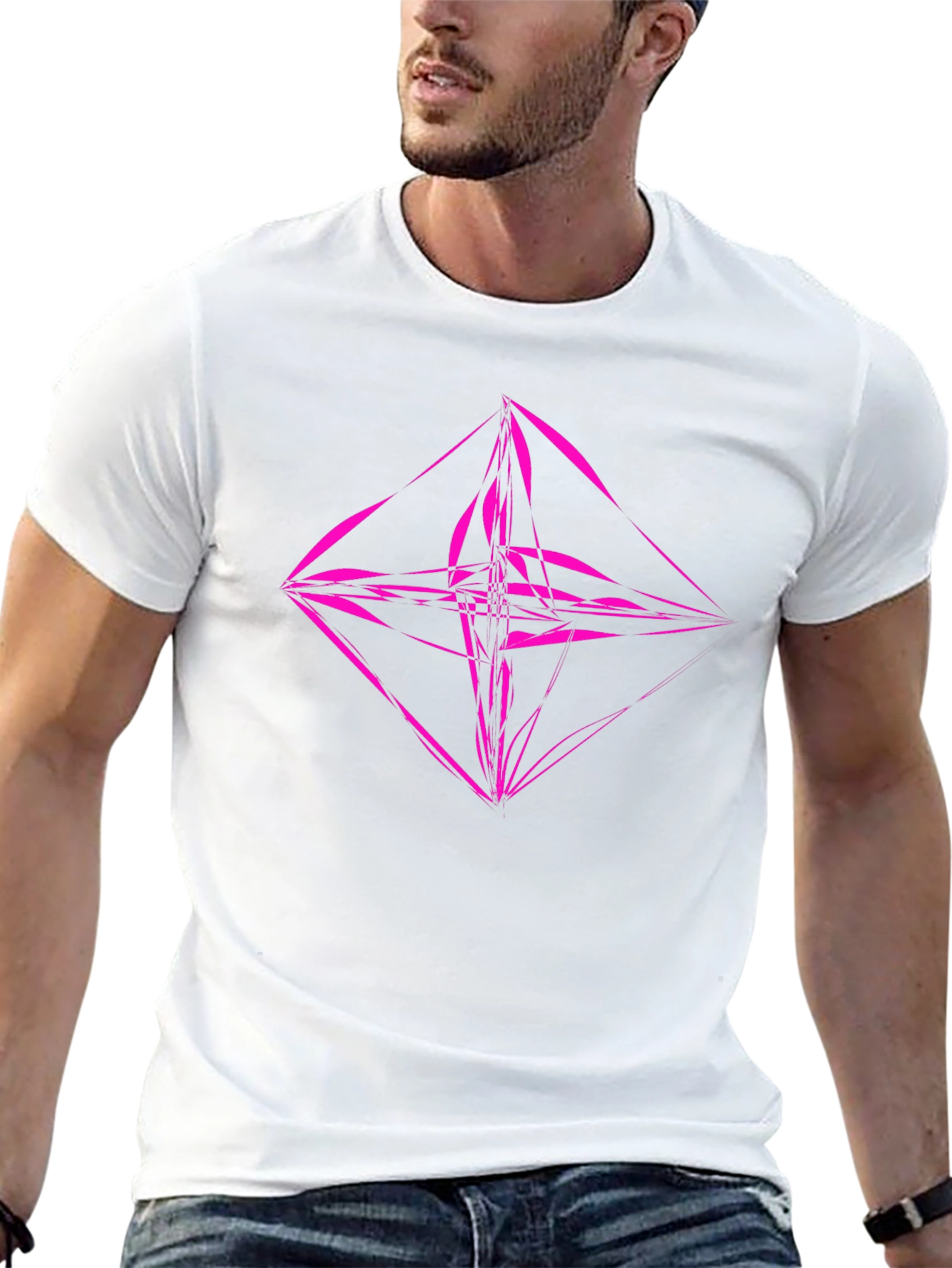 Geometric Pink Graphic Black T-Shirt