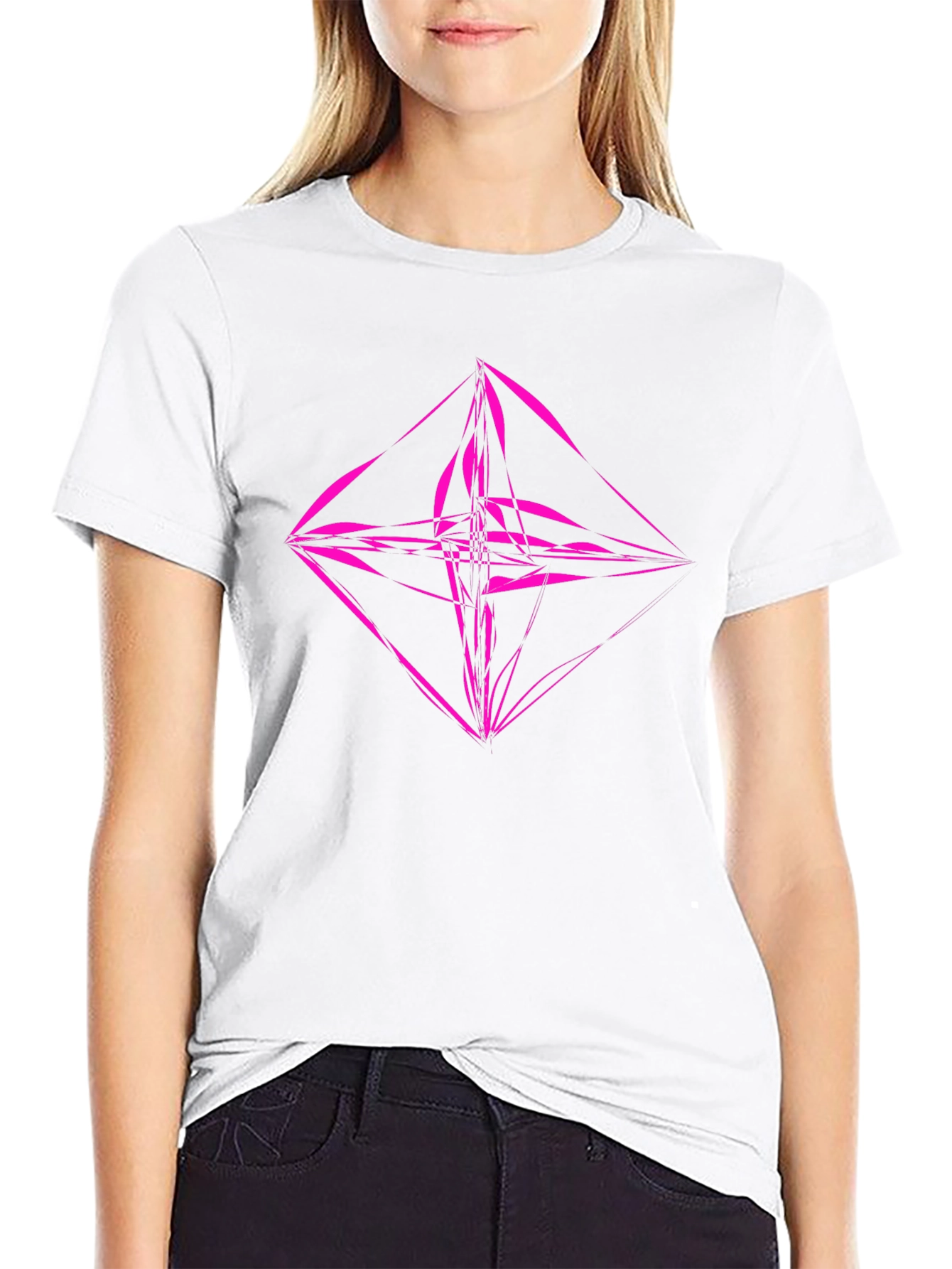 Geometric Pink Graphic Black T-Shirt