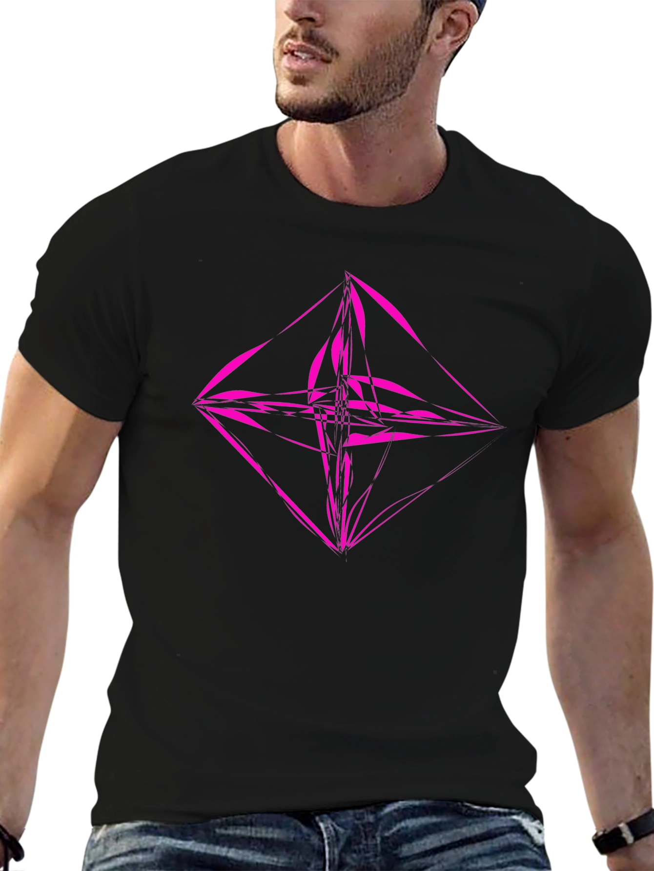 Geometric Pink Graphic Black T-Shirt