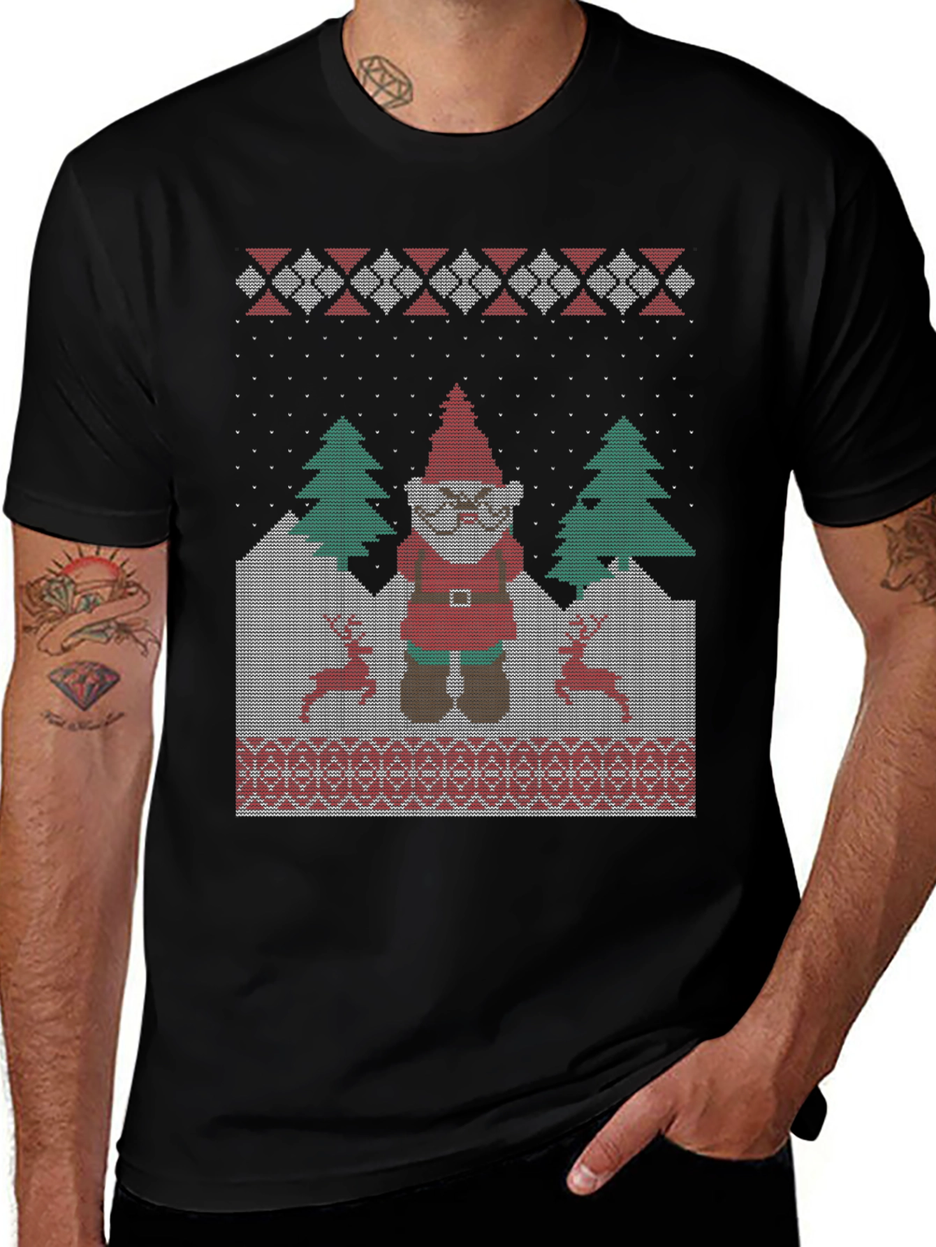 Funny Ugly Christmas Gnome Knitted Style T-Shirt