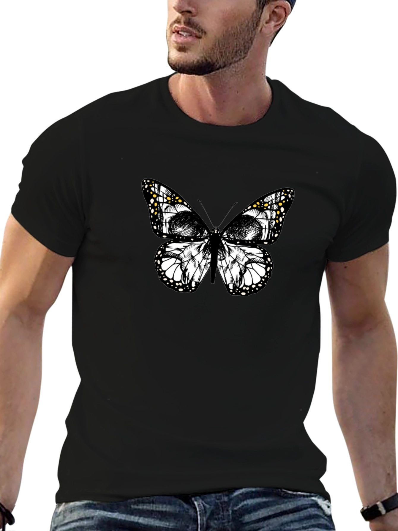 Butterfly Skull Graphic Tee - Black Cotton