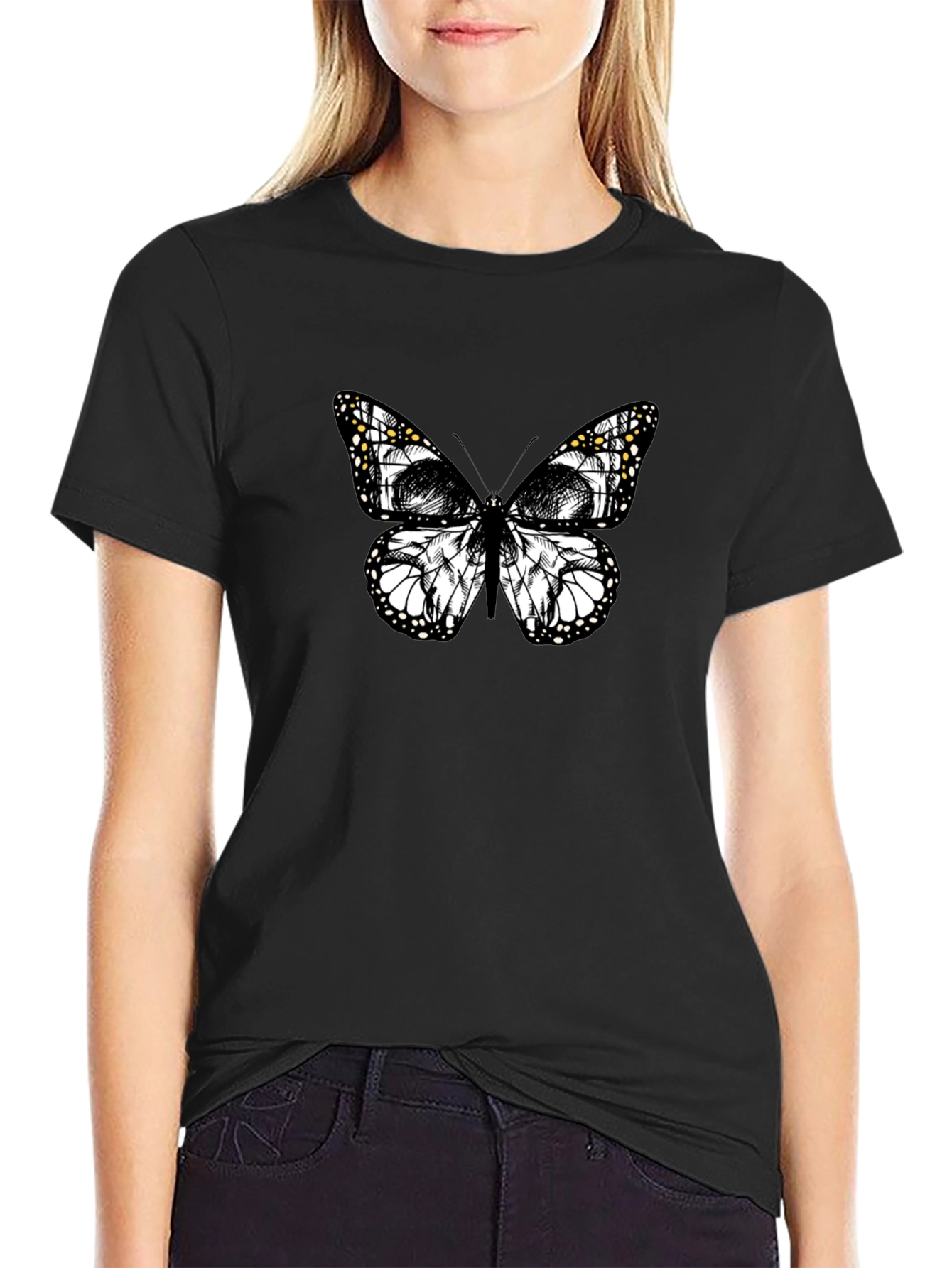 Butterfly Skull Graphic Tee - Black Cotton