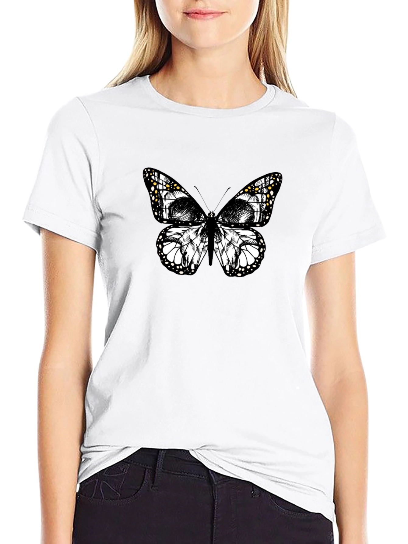 Butterfly Skull Graphic Tee - Black Cotton
