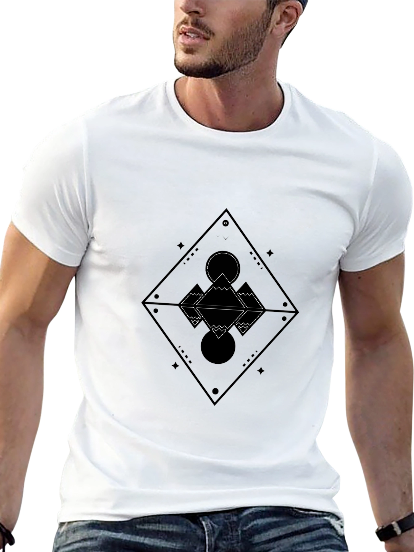 Geometric Mountain Reflection Graphic Tee - Black