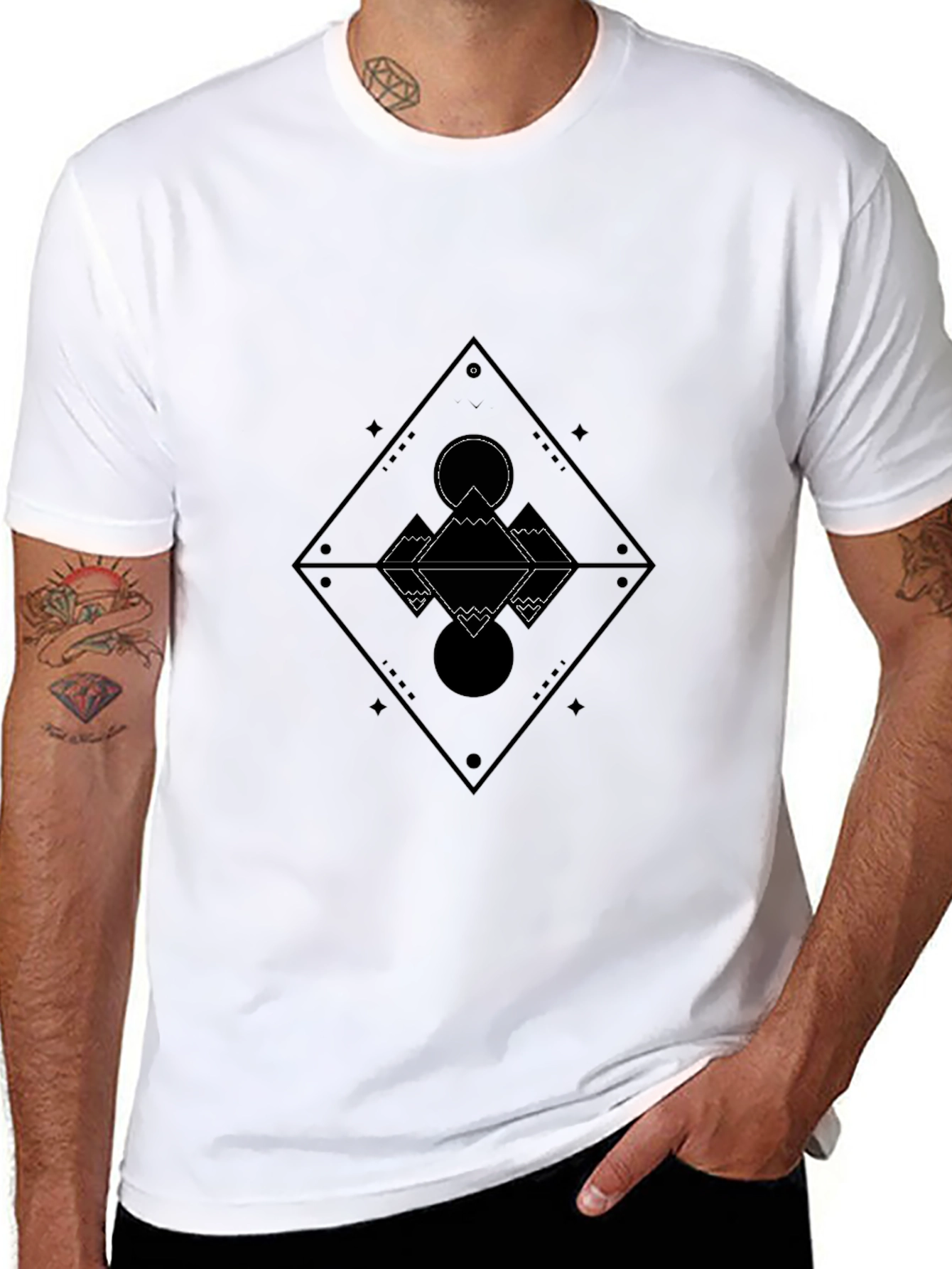 Geometric Mountain Reflection Graphic Tee - Black
