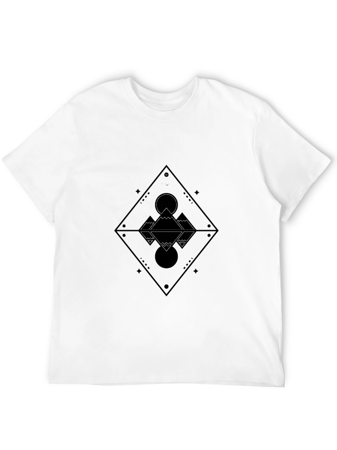 Geometric Mountain Reflection Graphic Tee - Black
