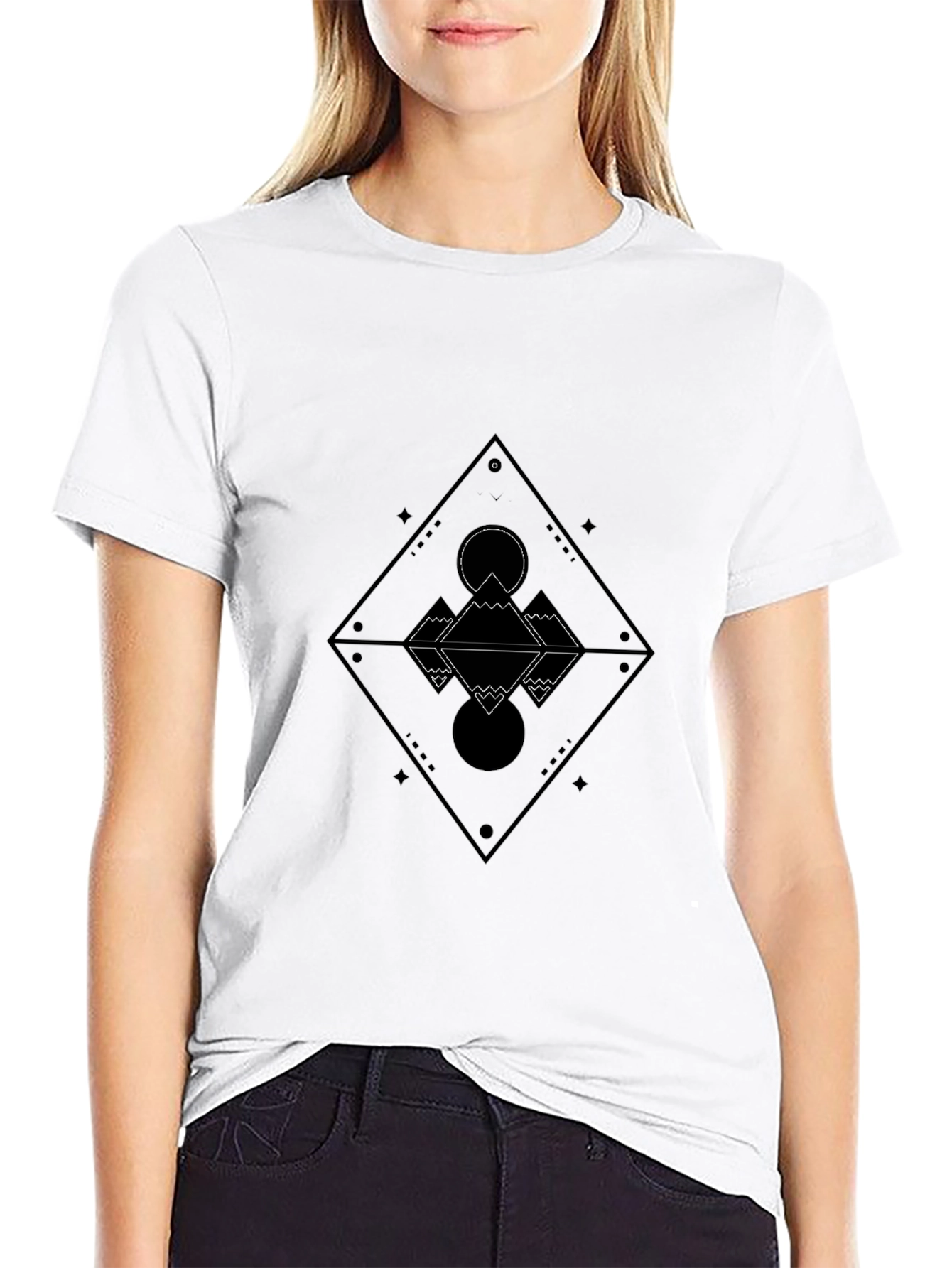 Geometric Mountain Reflection Graphic Tee - Black
