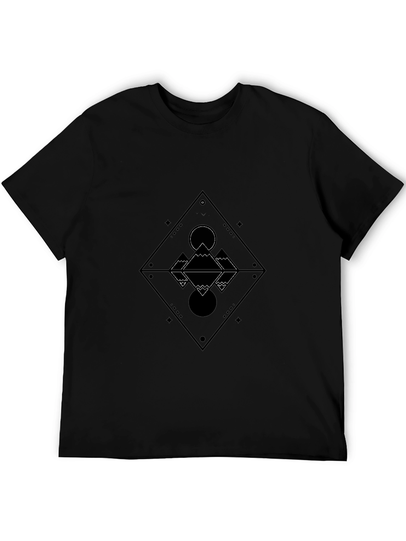 Geometric Mountain Reflection Graphic Tee - Black
