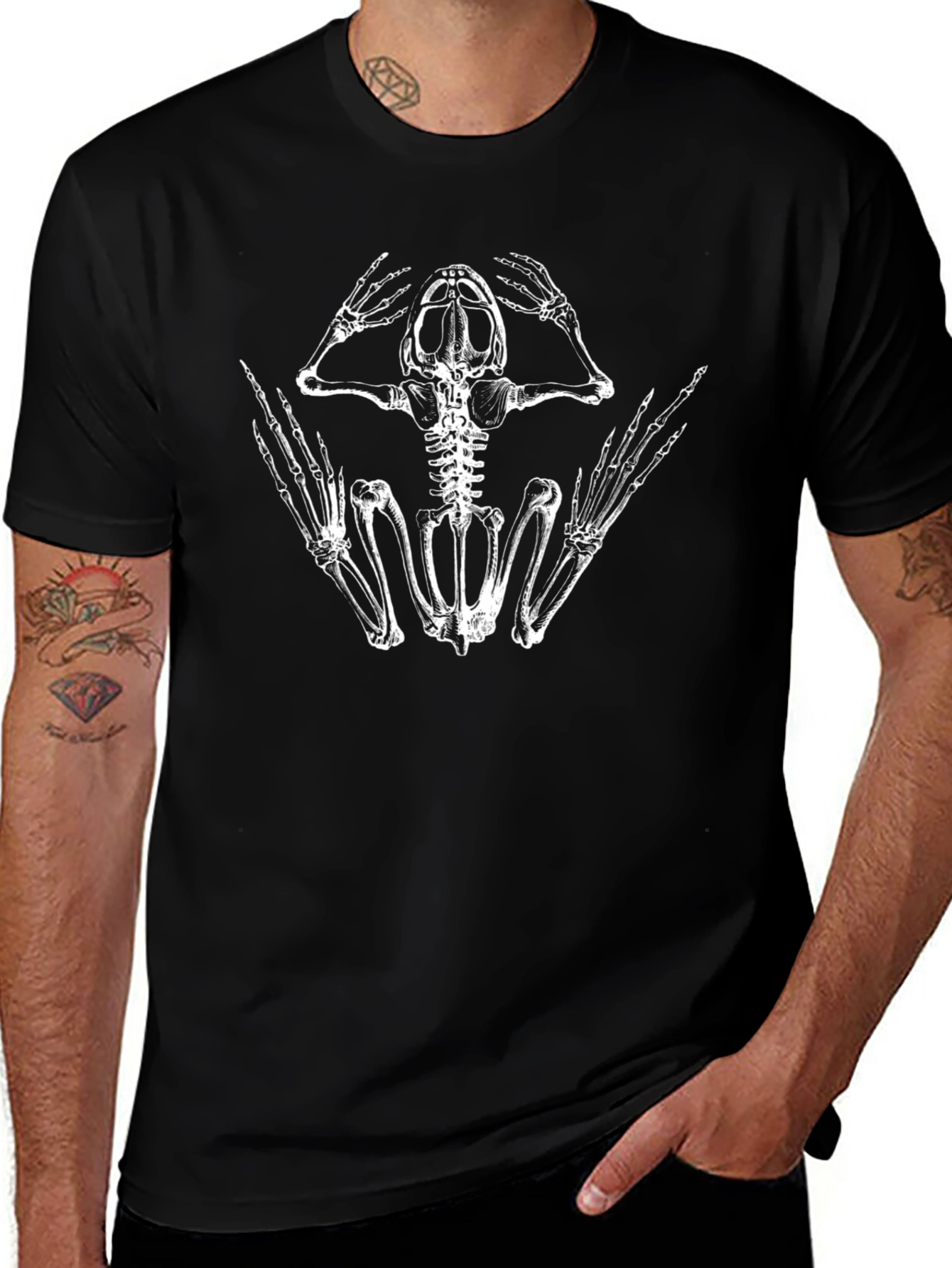 Frog Skeleton Graphic Tee - Black Cotton T-Shirt