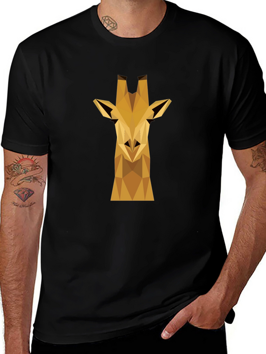 Geometric Giraffe Graphic Tee - Black Cotton Shirt