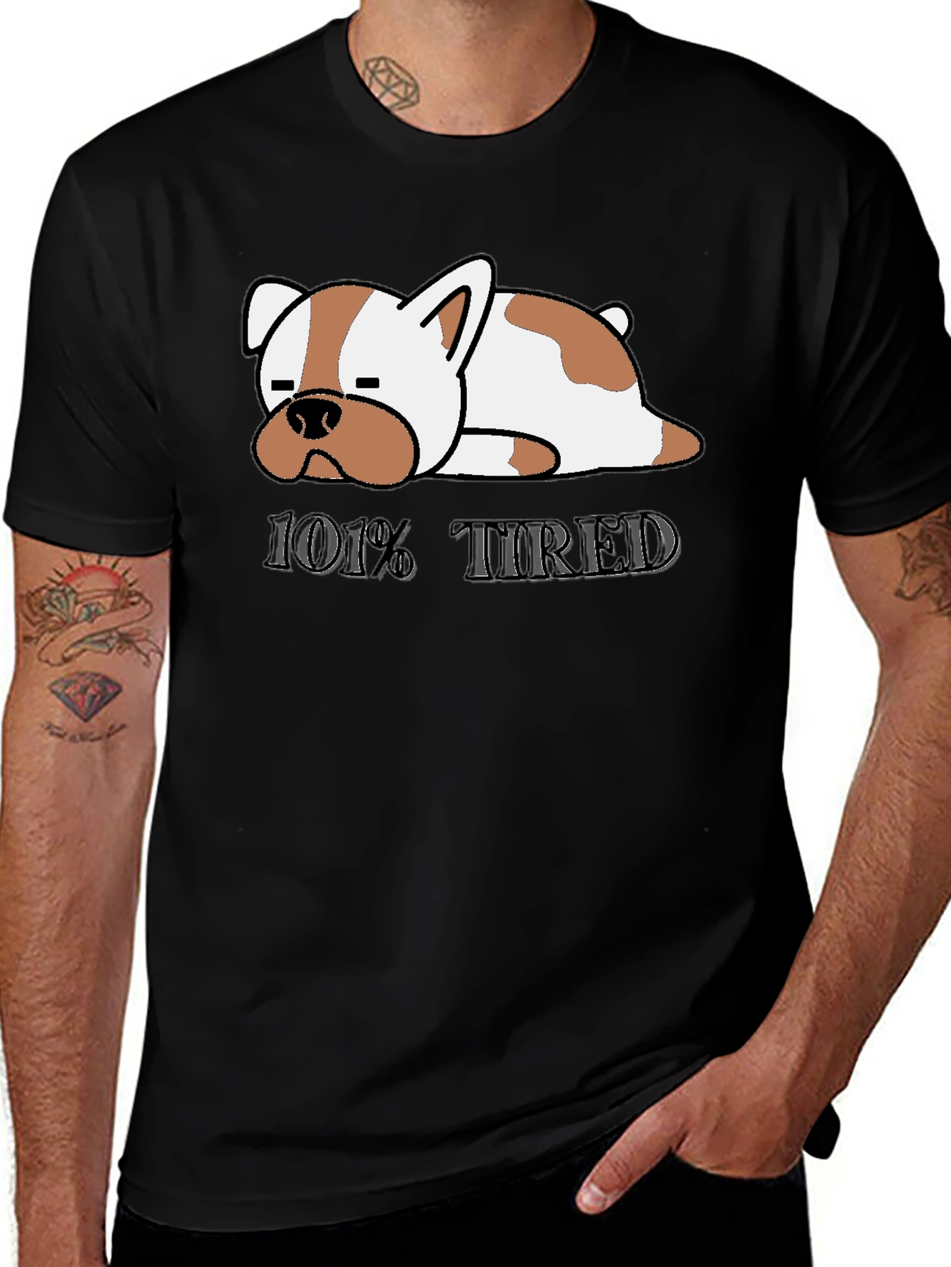 101% Tired Dog Graphic Black T-Shirt