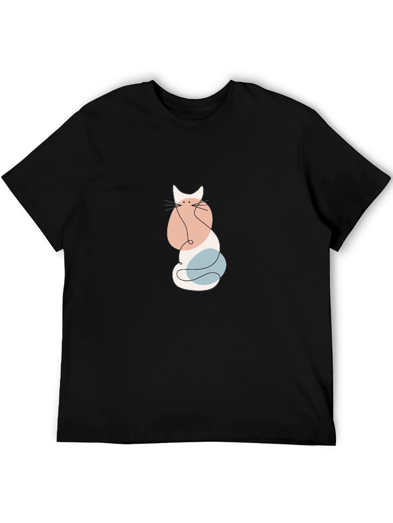 Abstract Cat Line Art Black T-Shirt