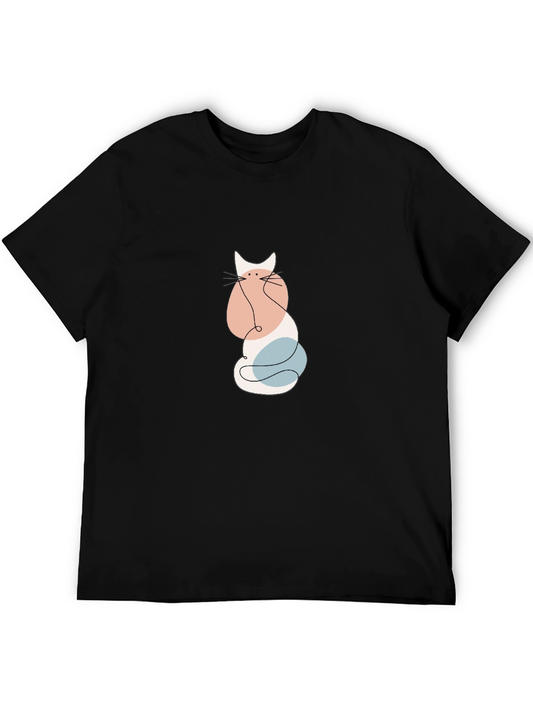 Abstract Cat Line Art Black T-Shirt