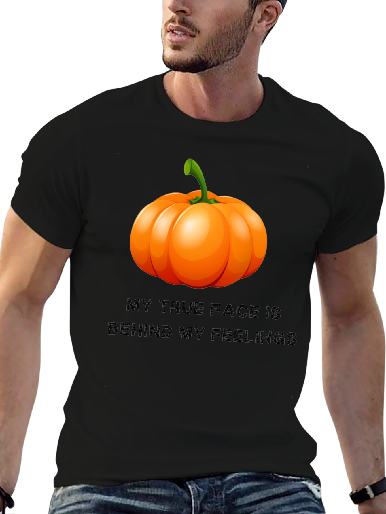 Pumpkin Face Graphic Tee - True Feelings Halloween T-Shirt