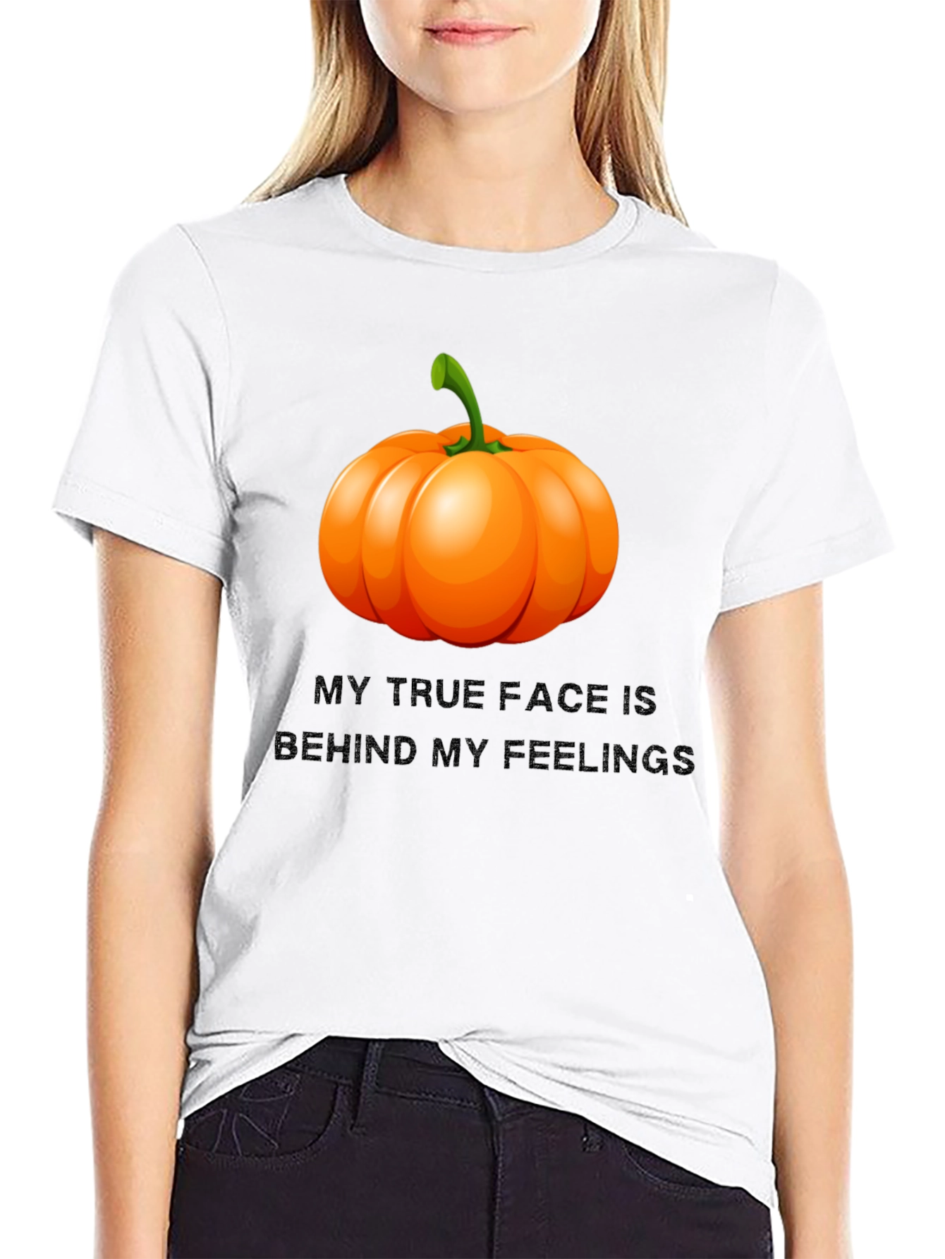Pumpkin Face Graphic Tee - True Feelings Halloween T-Shirt