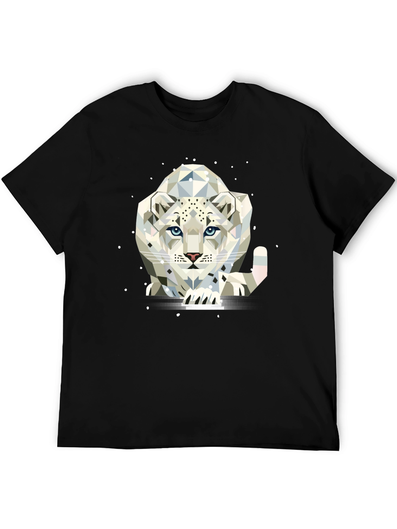 Geometric Snow Leopard Graphic Tee - Black T-Shirt