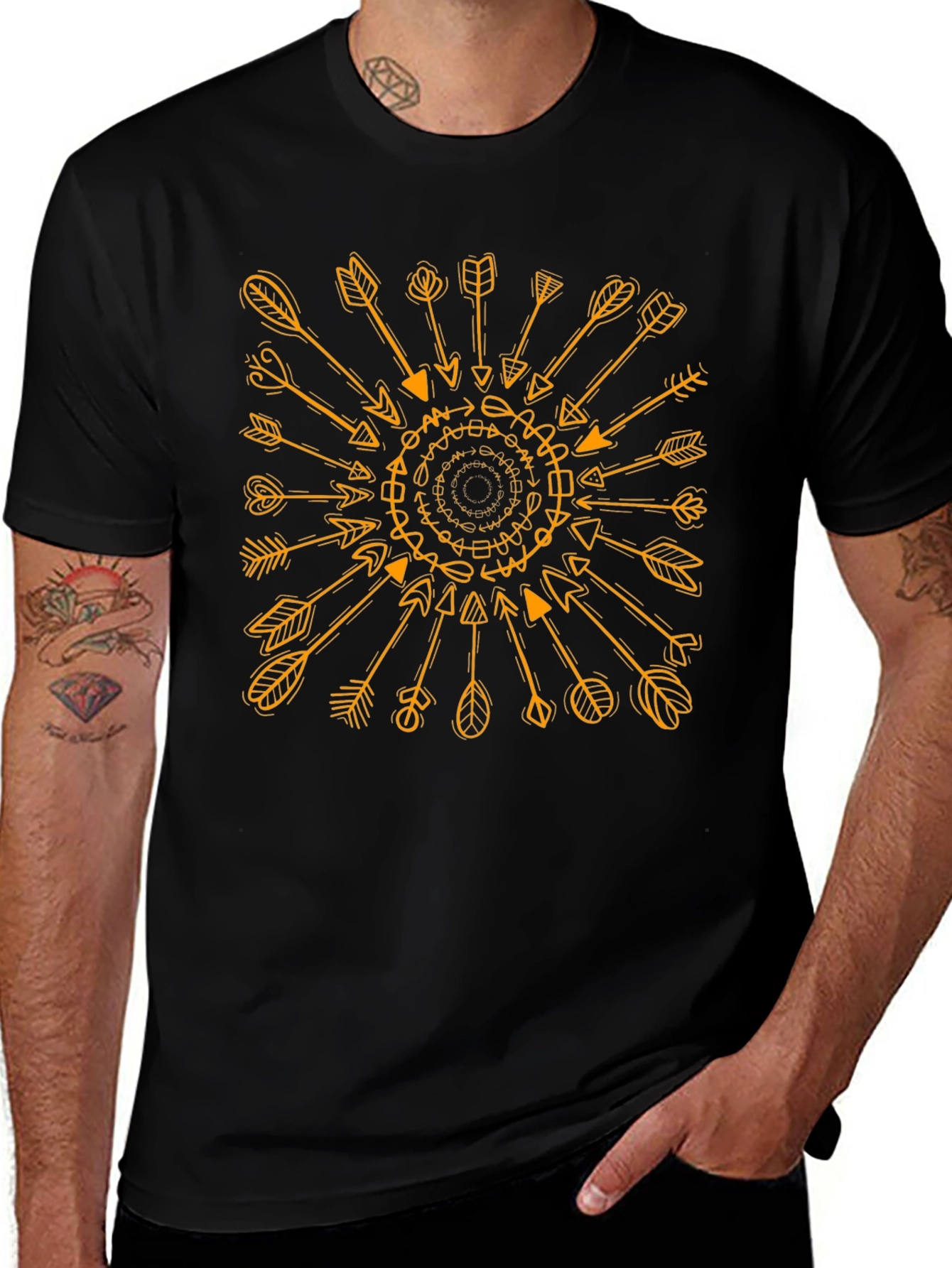 Geometric Arrows Graphic Print Black T-Shirt