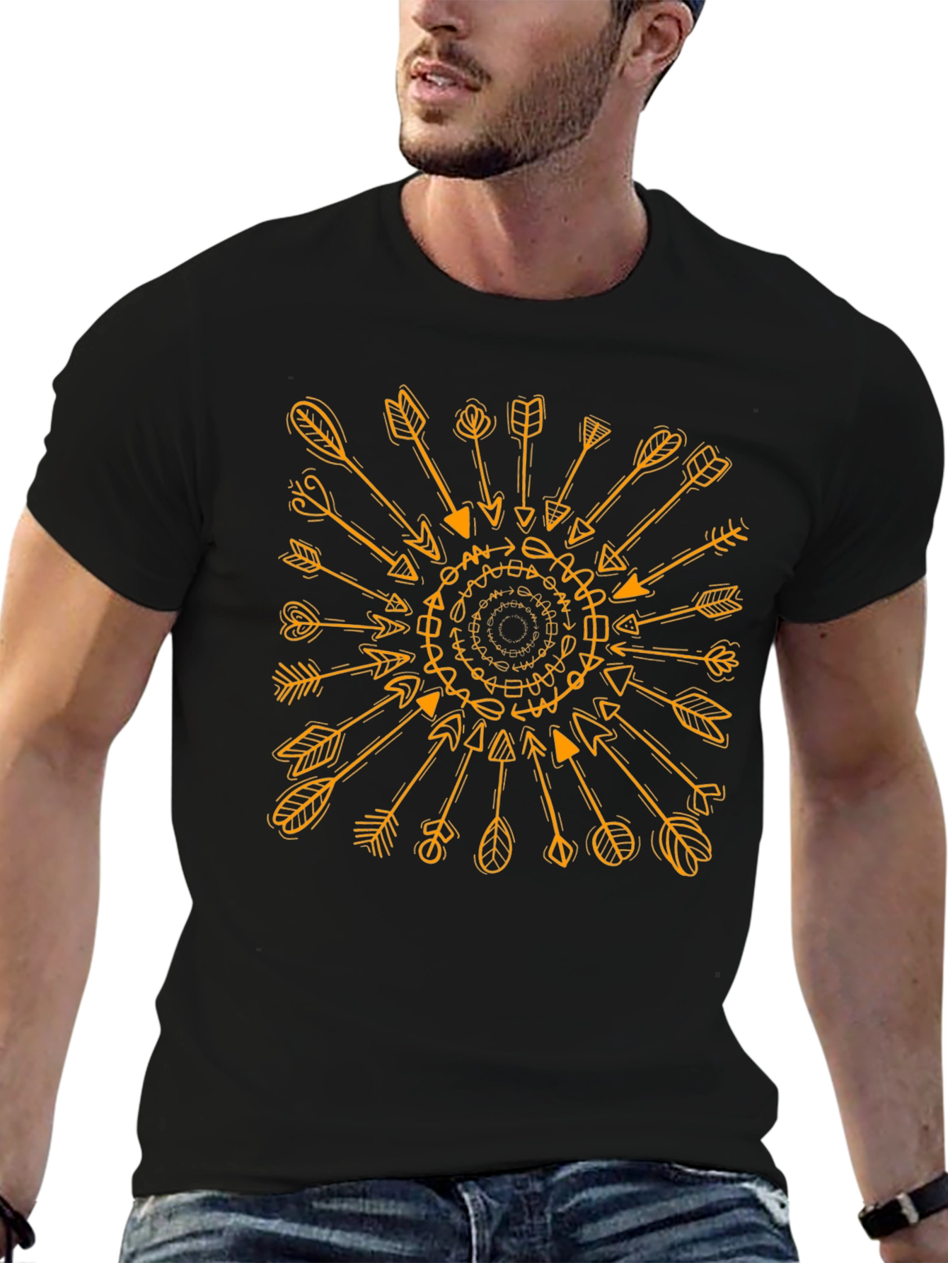 Geometric Arrows Graphic Print Black T-Shirt