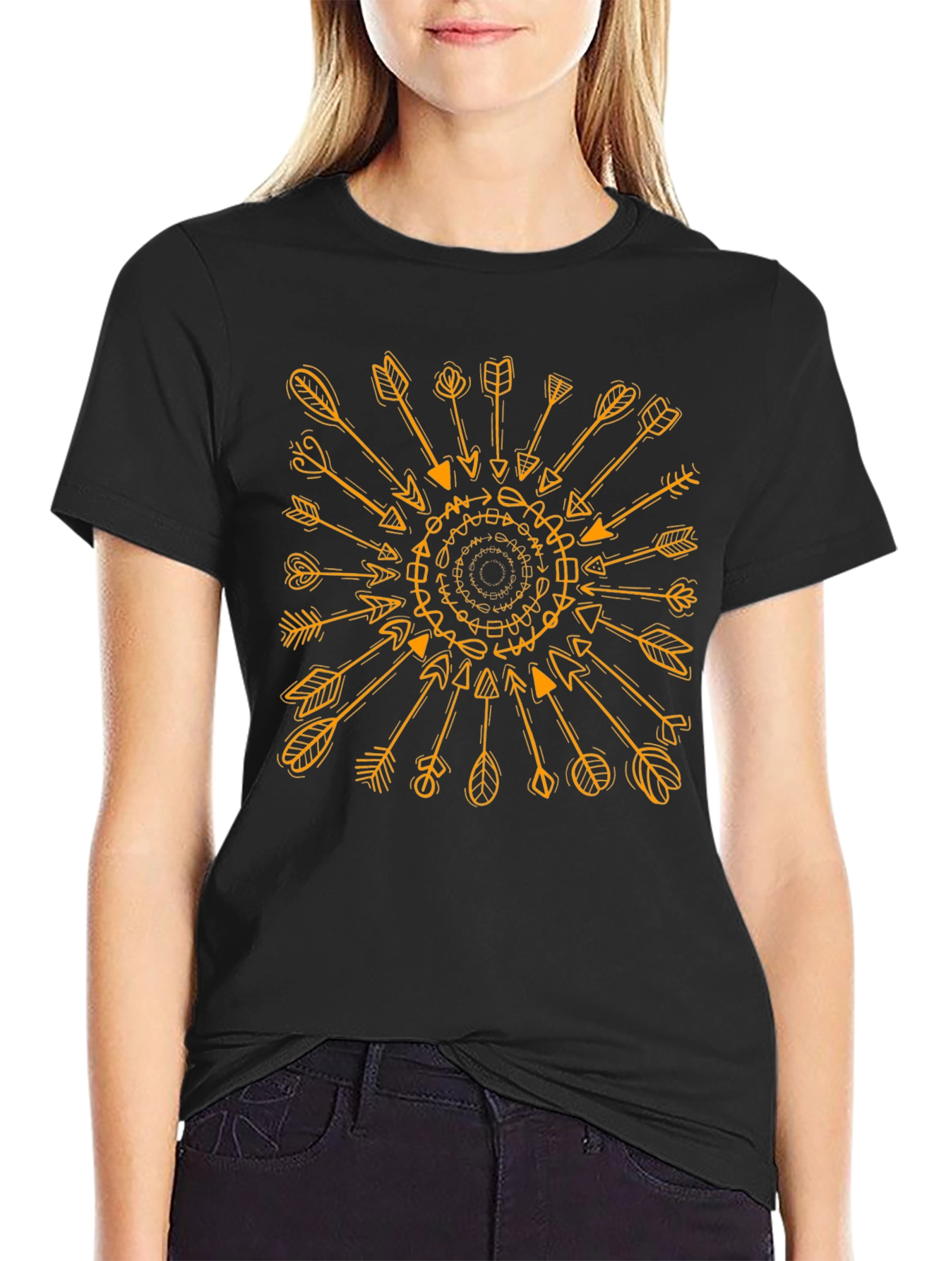 Geometric Arrows Graphic Print Black T-Shirt
