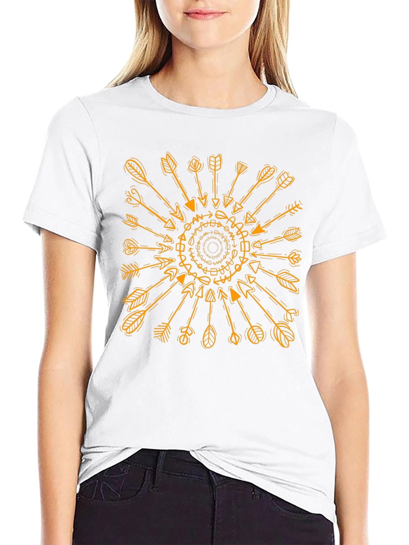 Geometric Arrows Graphic Print Black T-Shirt