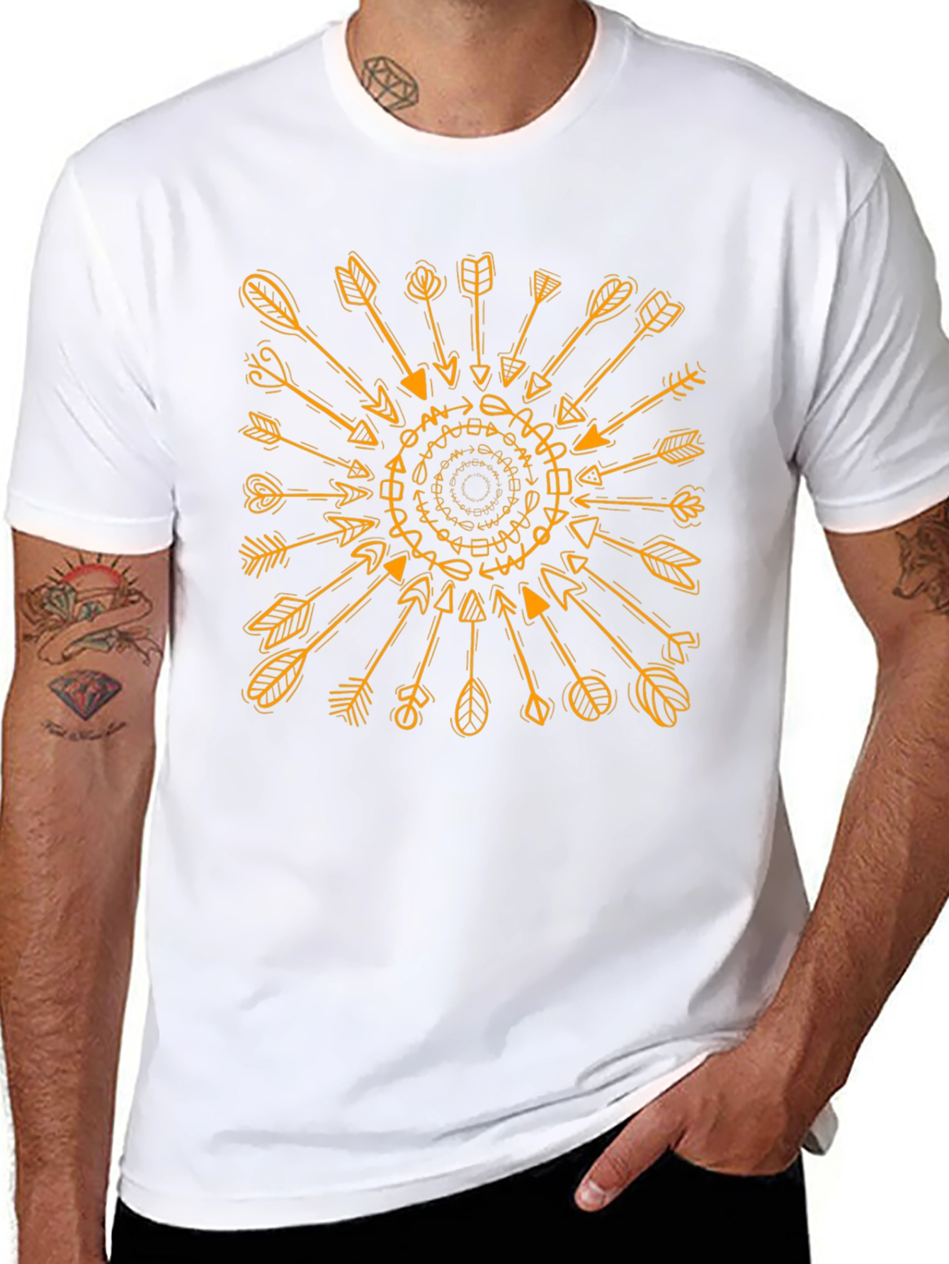 Geometric Arrows Graphic Print Black T-Shirt