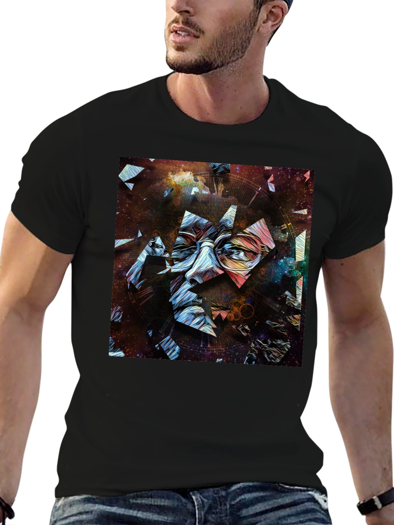 Abstract Face Print Mens Black T-Shirt