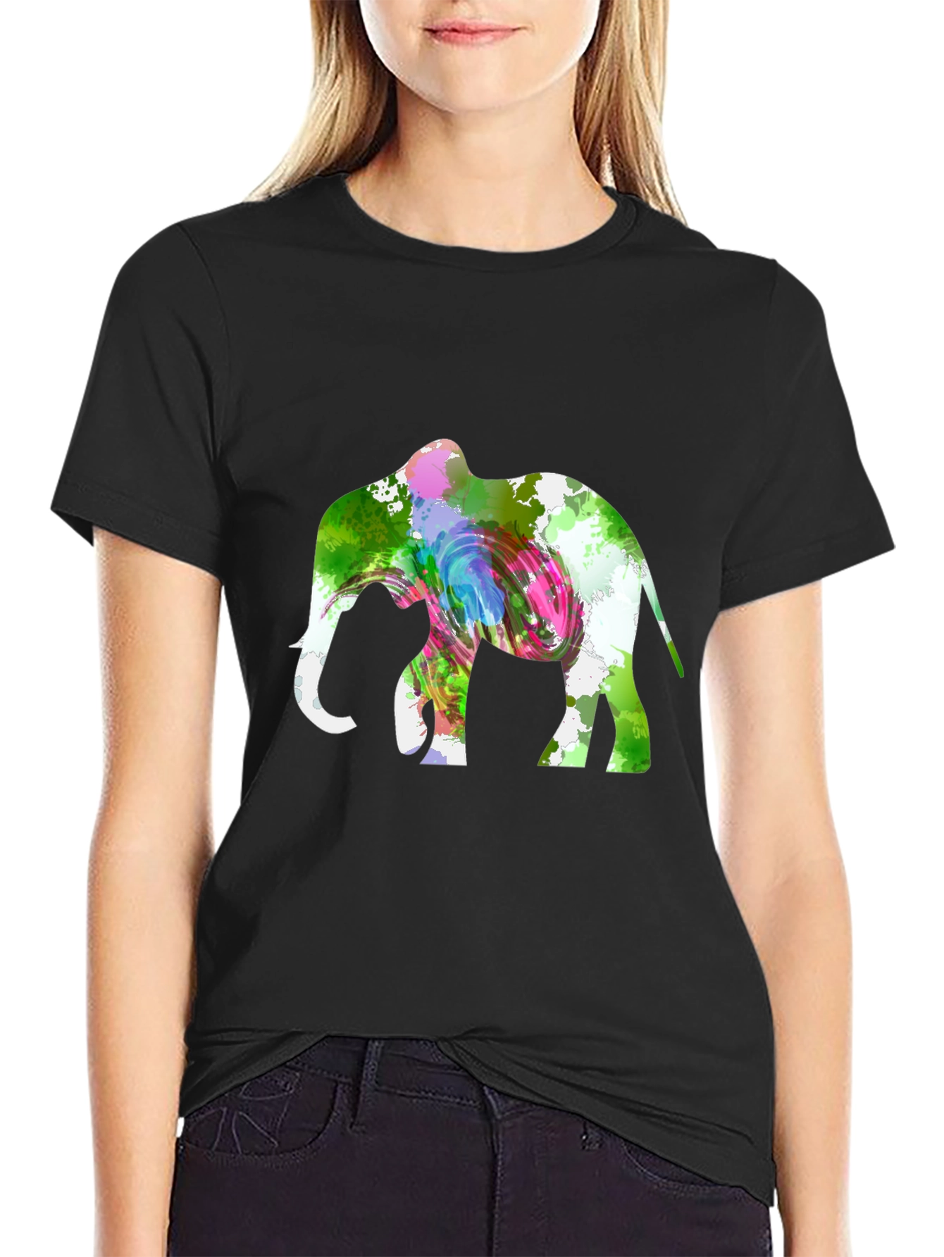 Abstract Elephant Graphic Black Tee