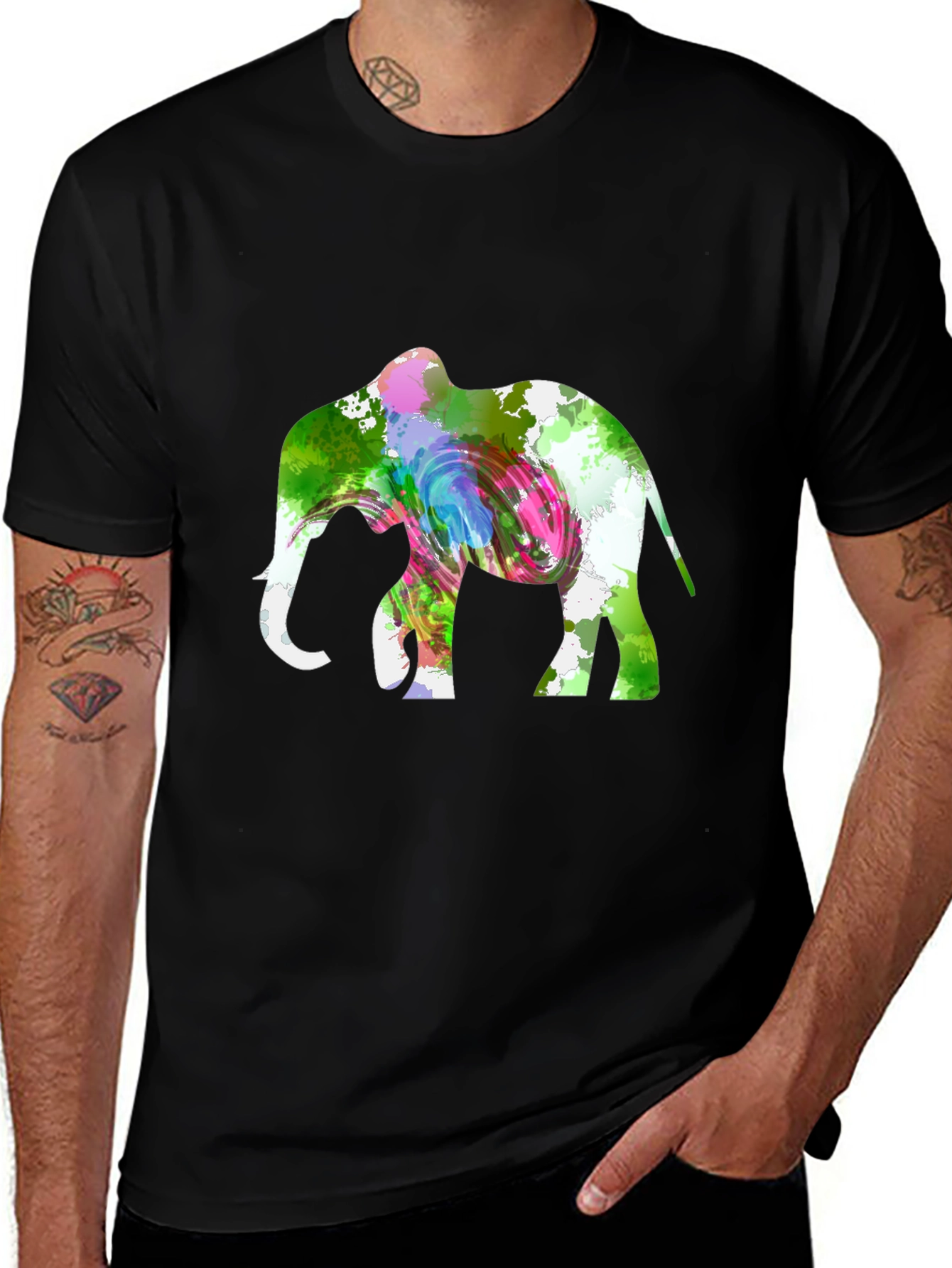 Abstract Elephant Graphic Black Tee