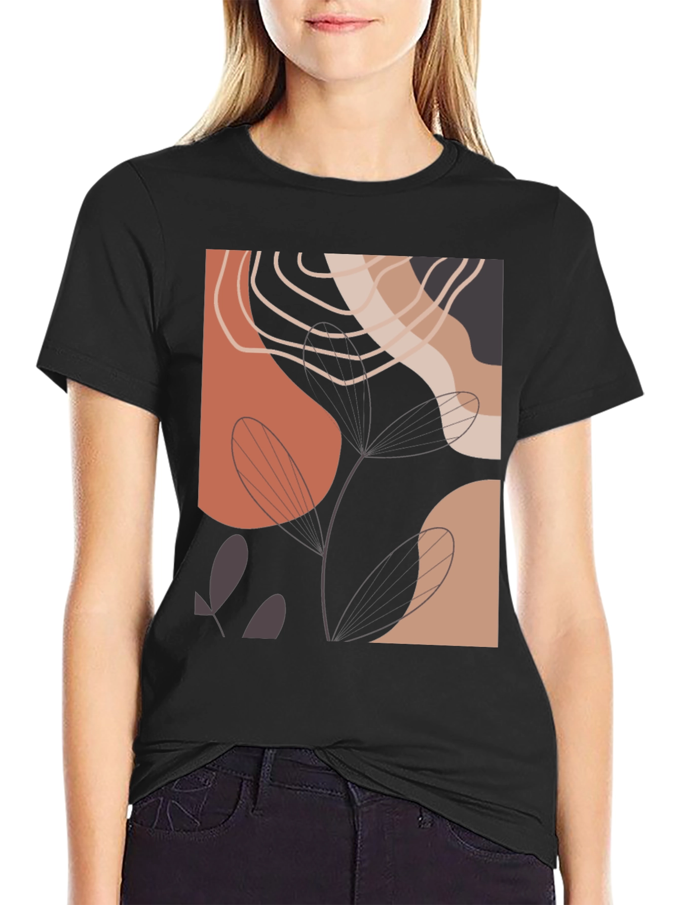 Abstract Art Print Black Crew Neck Tee