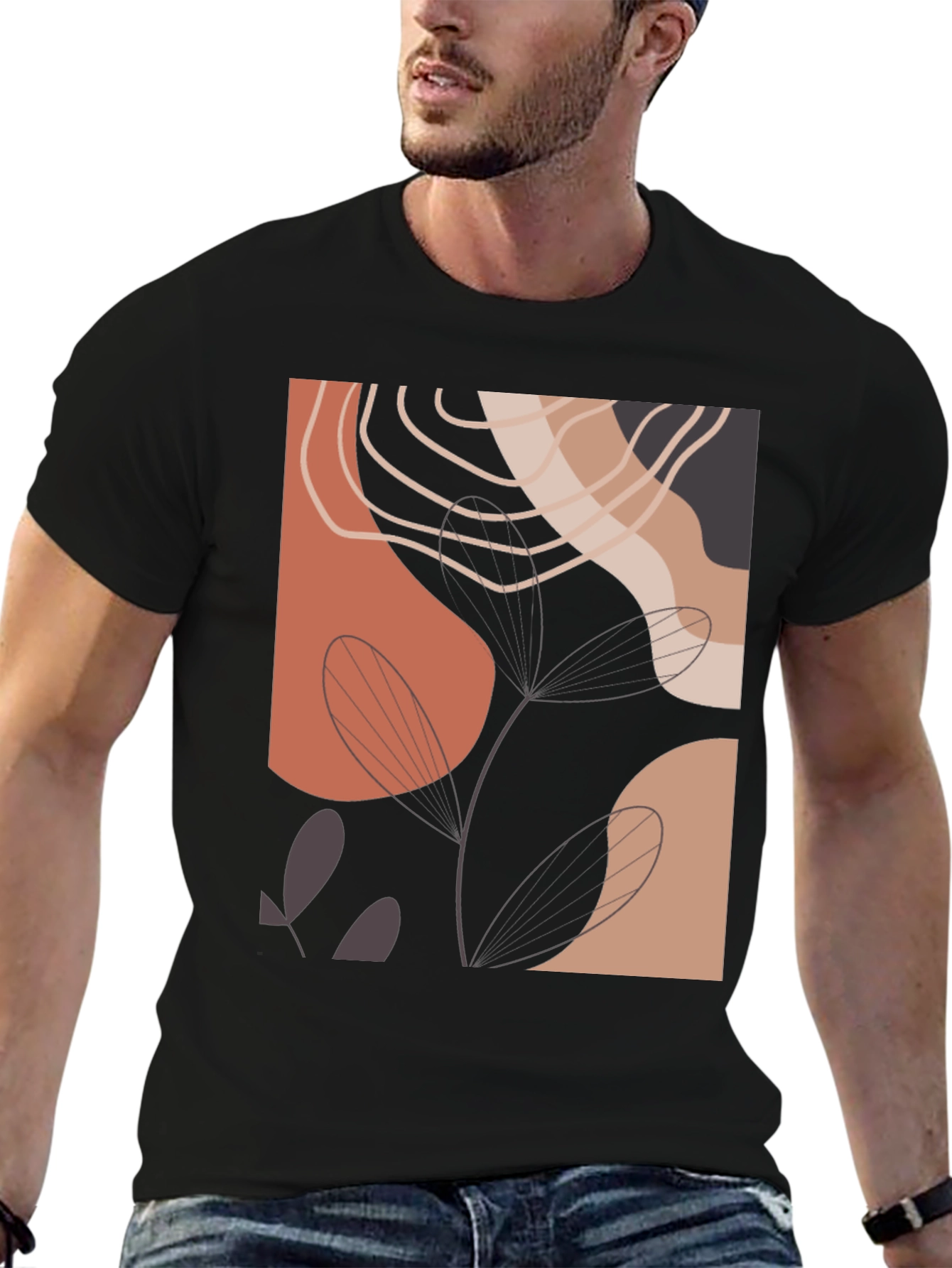 Abstract Art Print Black Crew Neck Tee