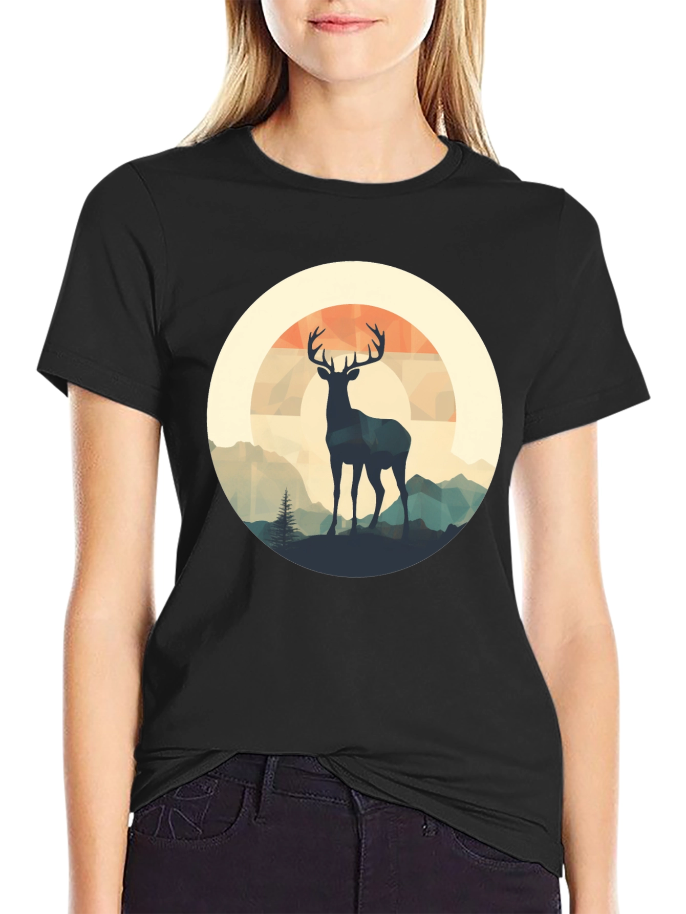 Deer Silhouette Graphic Tee - Black
