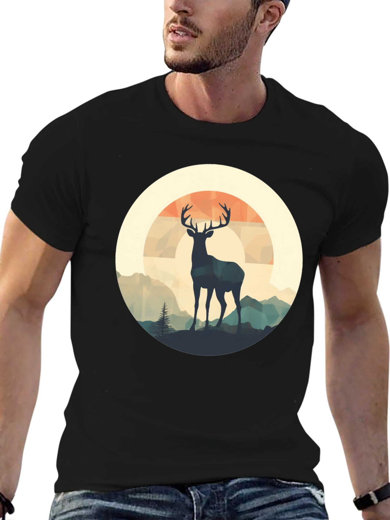 Deer Silhouette Graphic Tee - Black