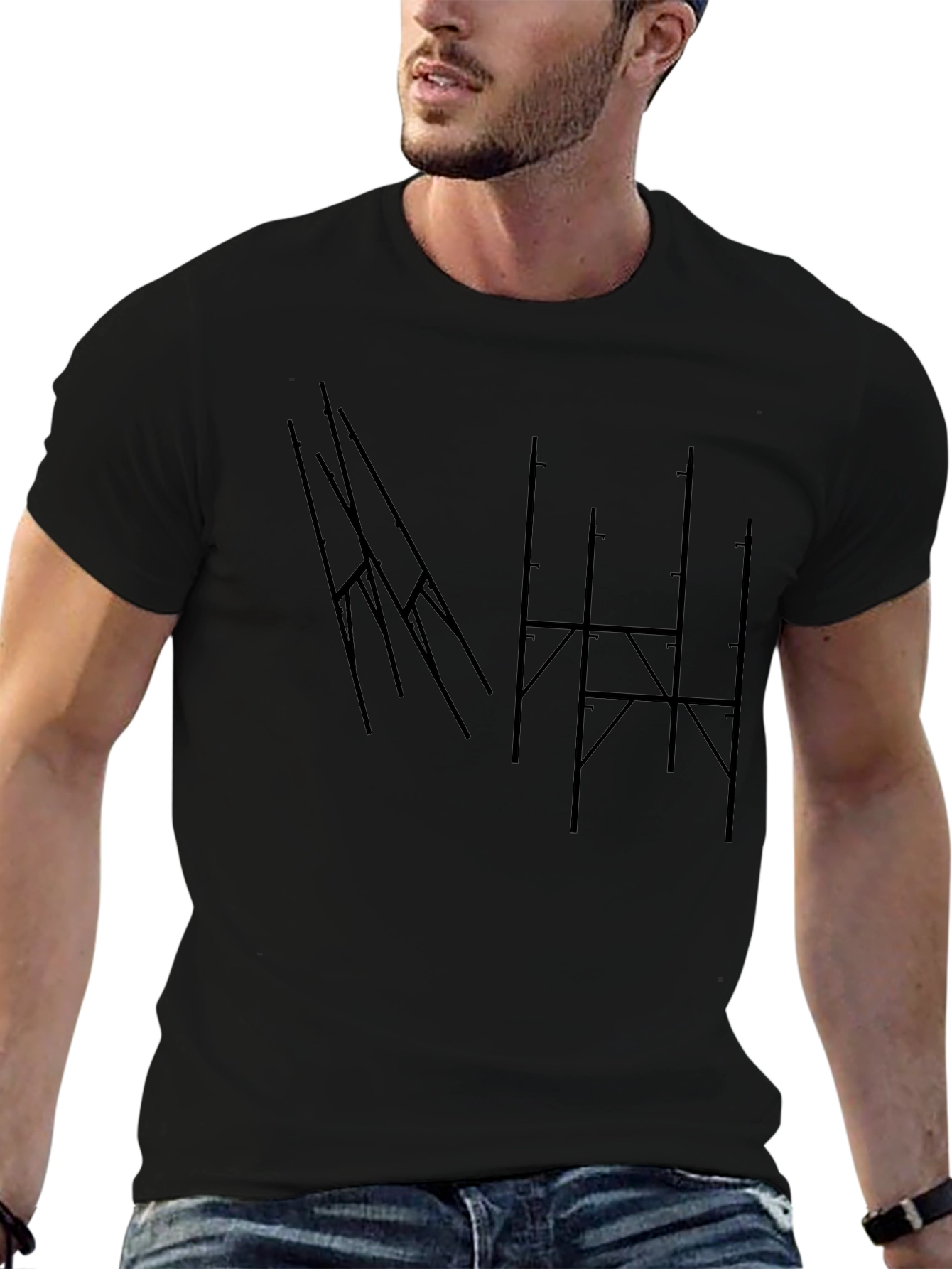 Abstract Geometric Graphic Tee - Mens Black T-Shirt
