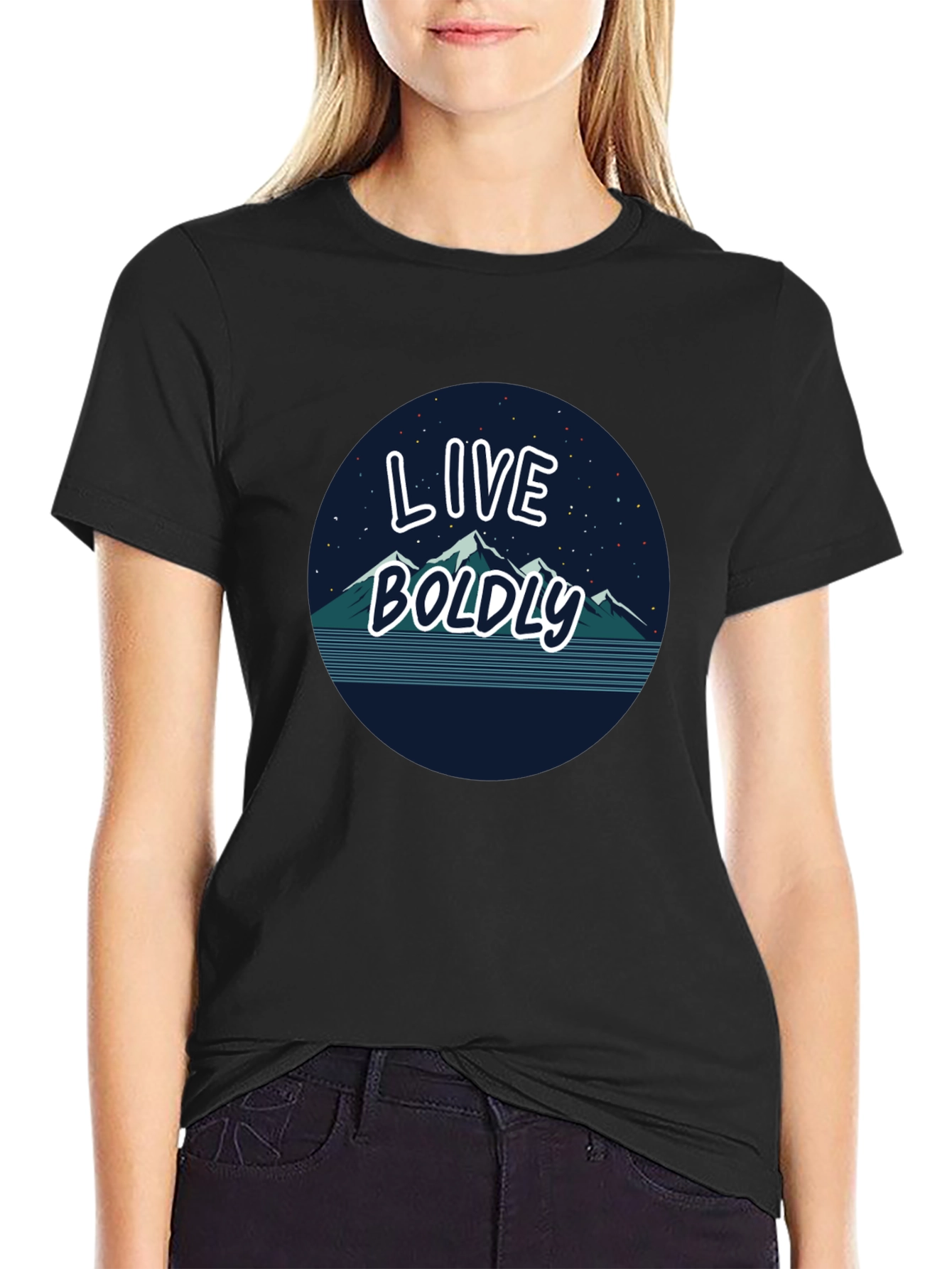 Live Boldly Graphic Tee - Mountain Design