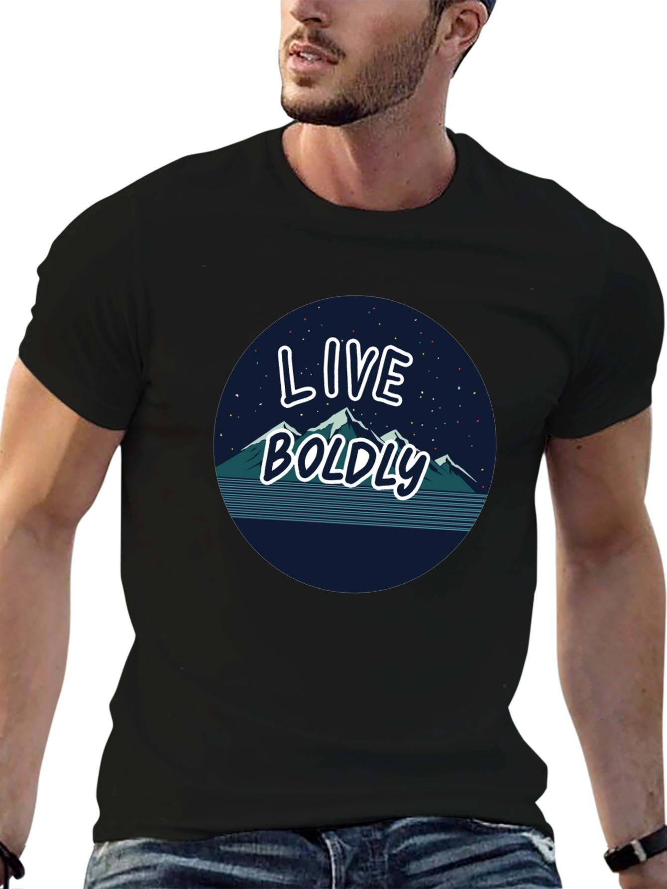 Live Boldly Graphic Tee - Mountain Design