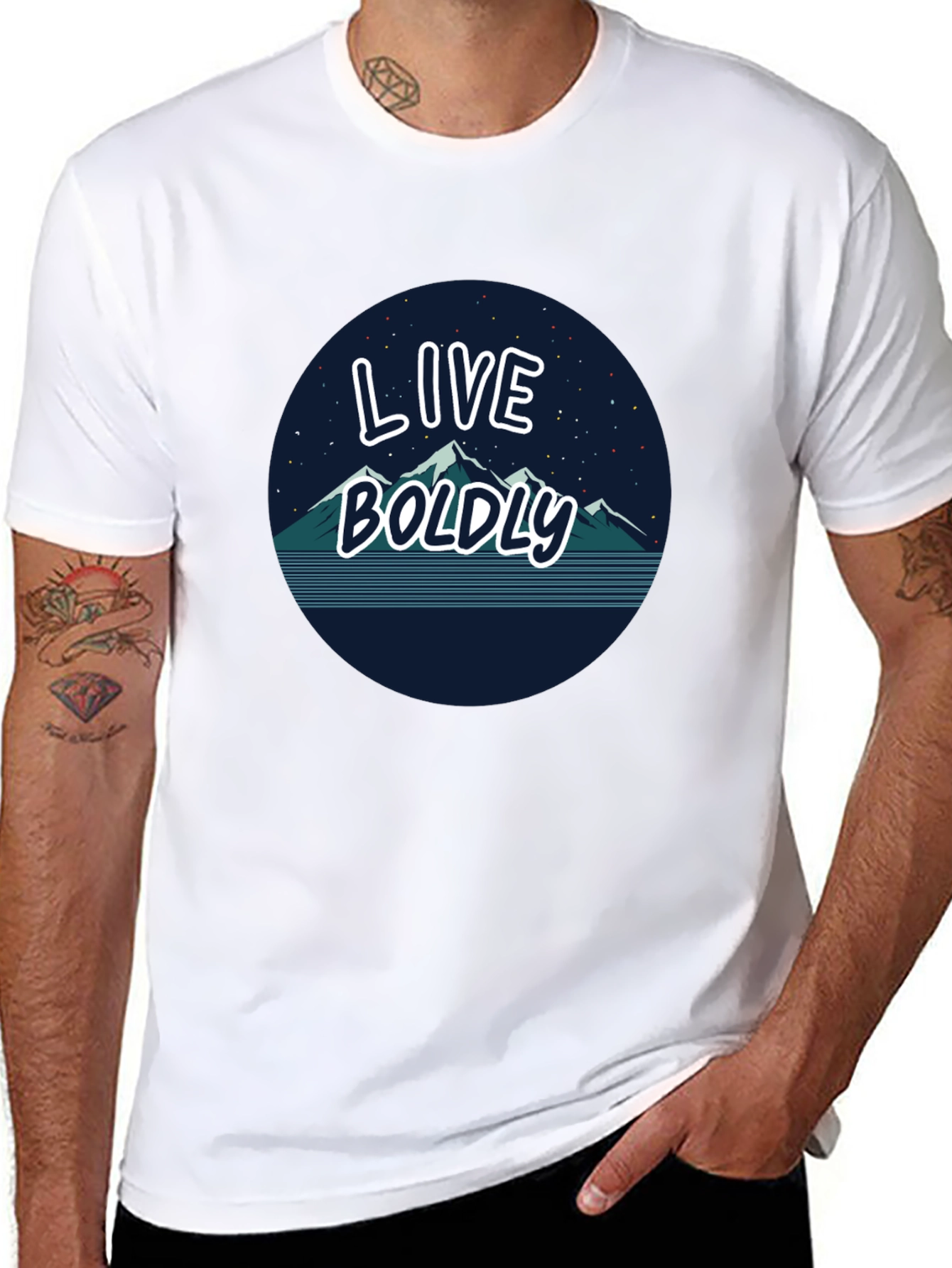 Live Boldly Graphic Tee - Mountain Design