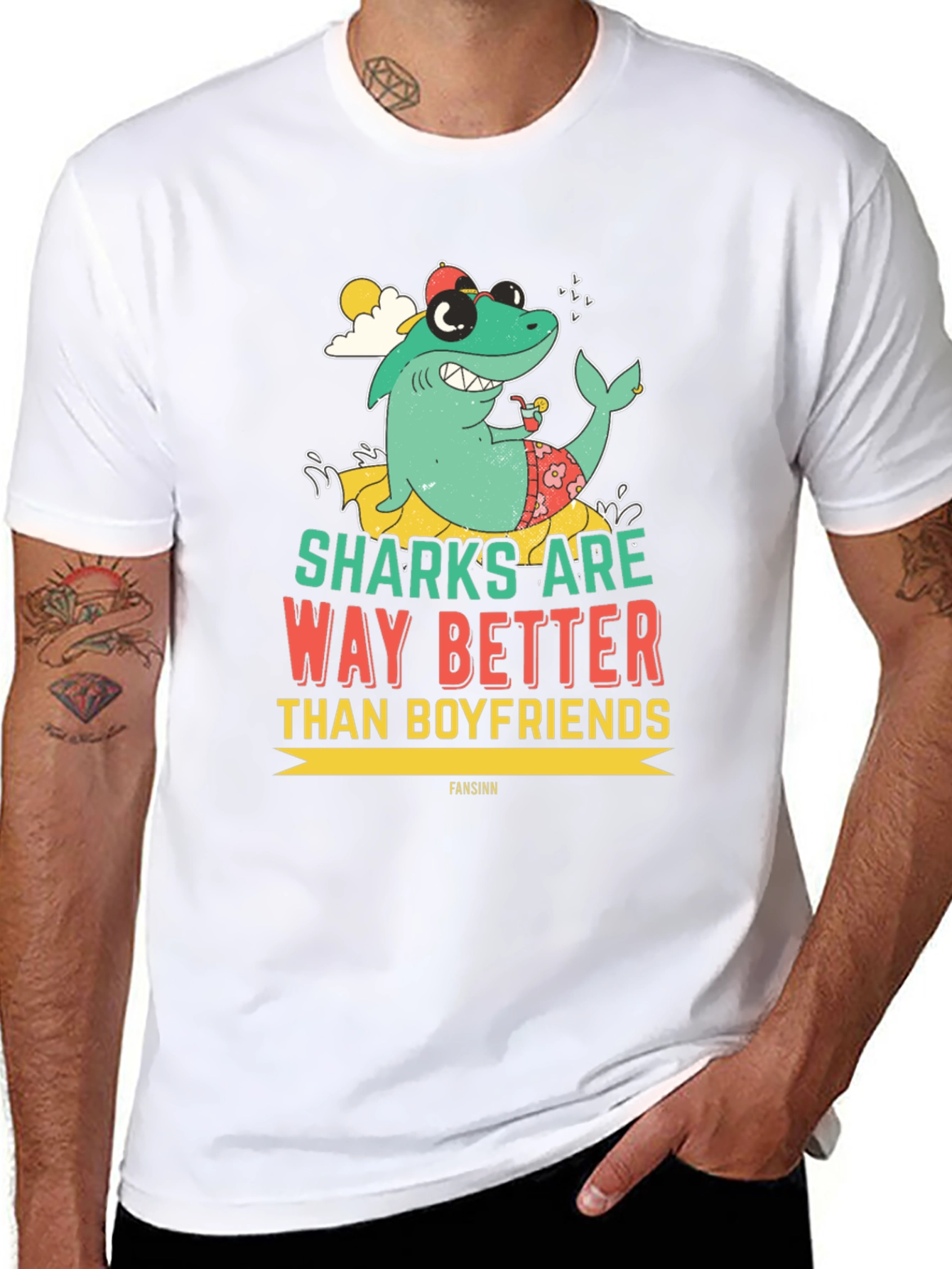 Funny Shark Graphic Novelty Mens T-Shirt